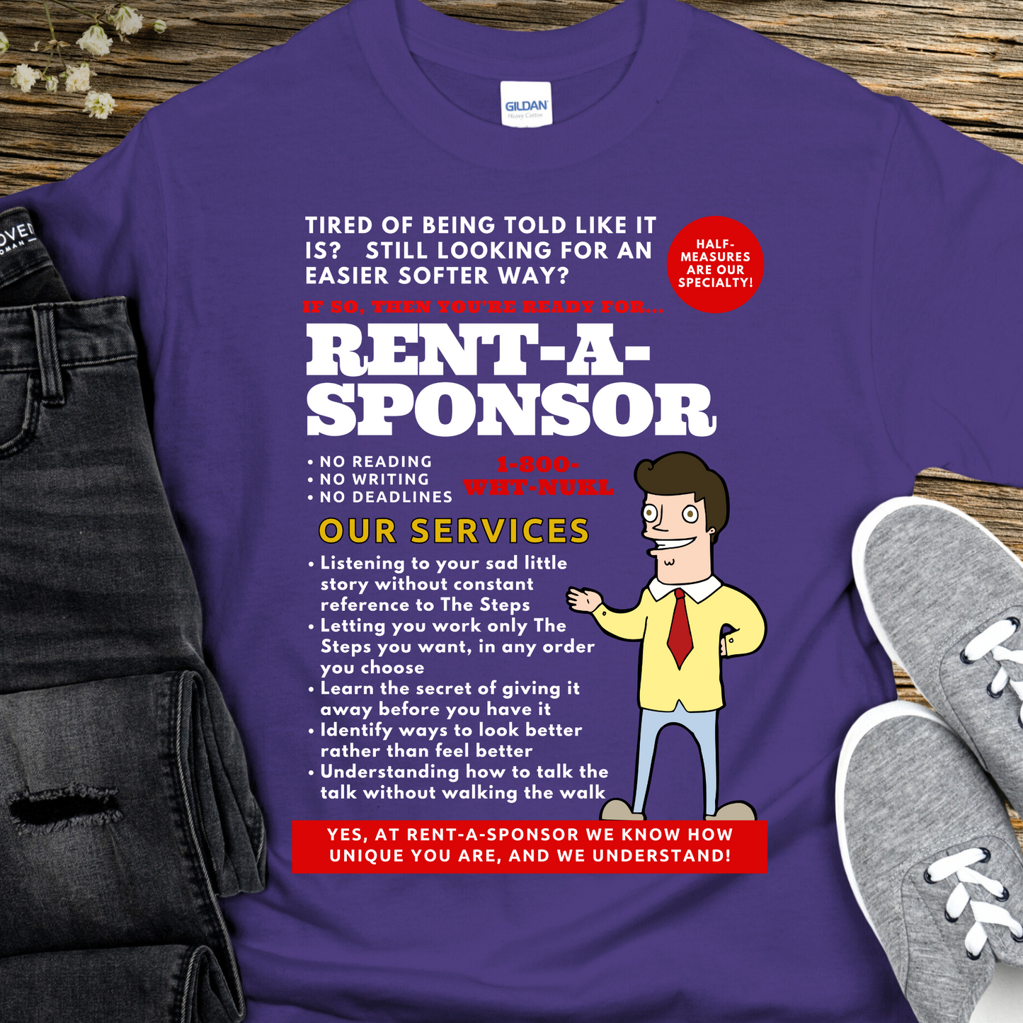 purple funny AA NA Sponsor Recovery T-Shirt | Inspiring Sobriety | Rent-A-Sponsor