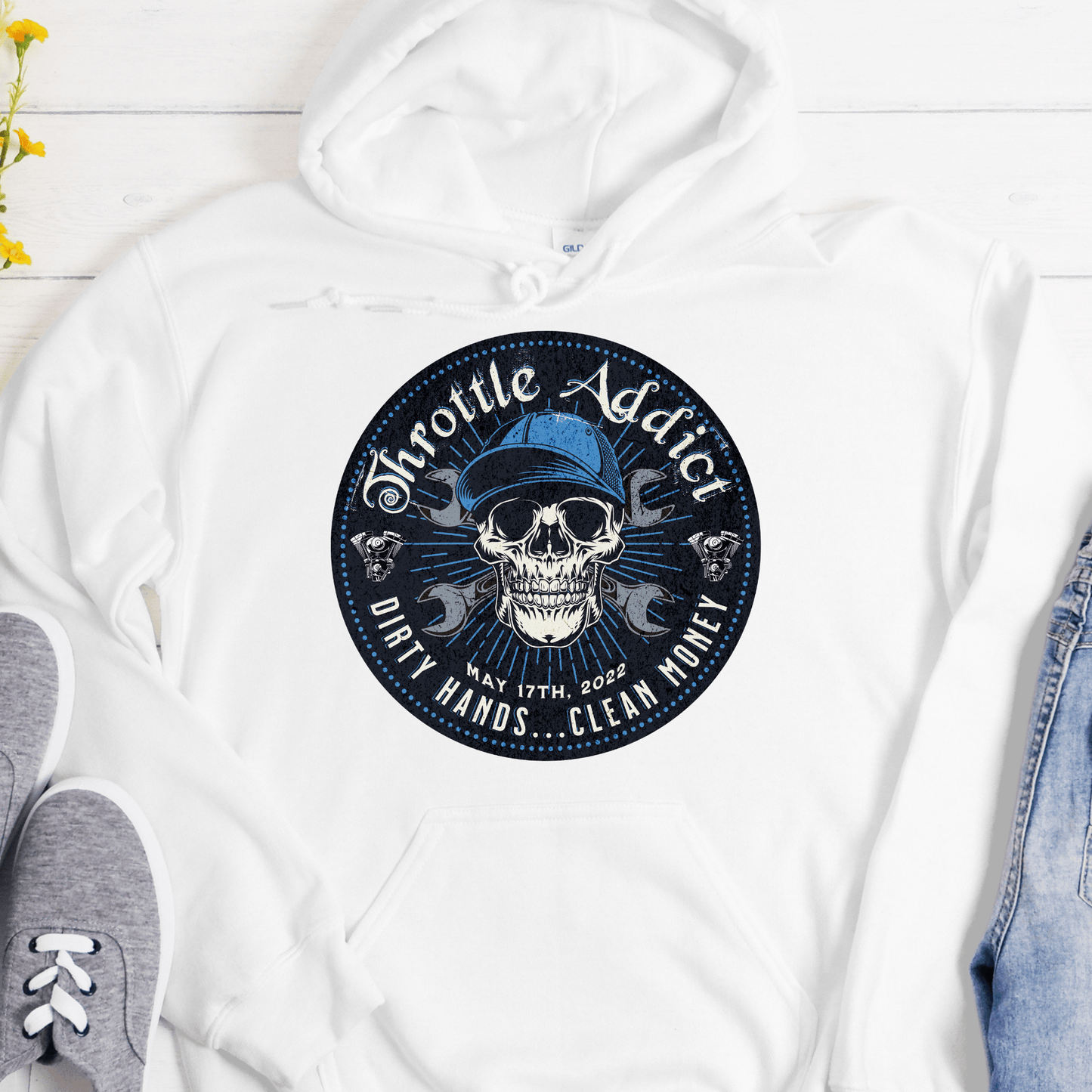 Custom Recovery Hoodie | Inspiring Sobriety | Throttle Addict, - Dirty Hands, Clean Money