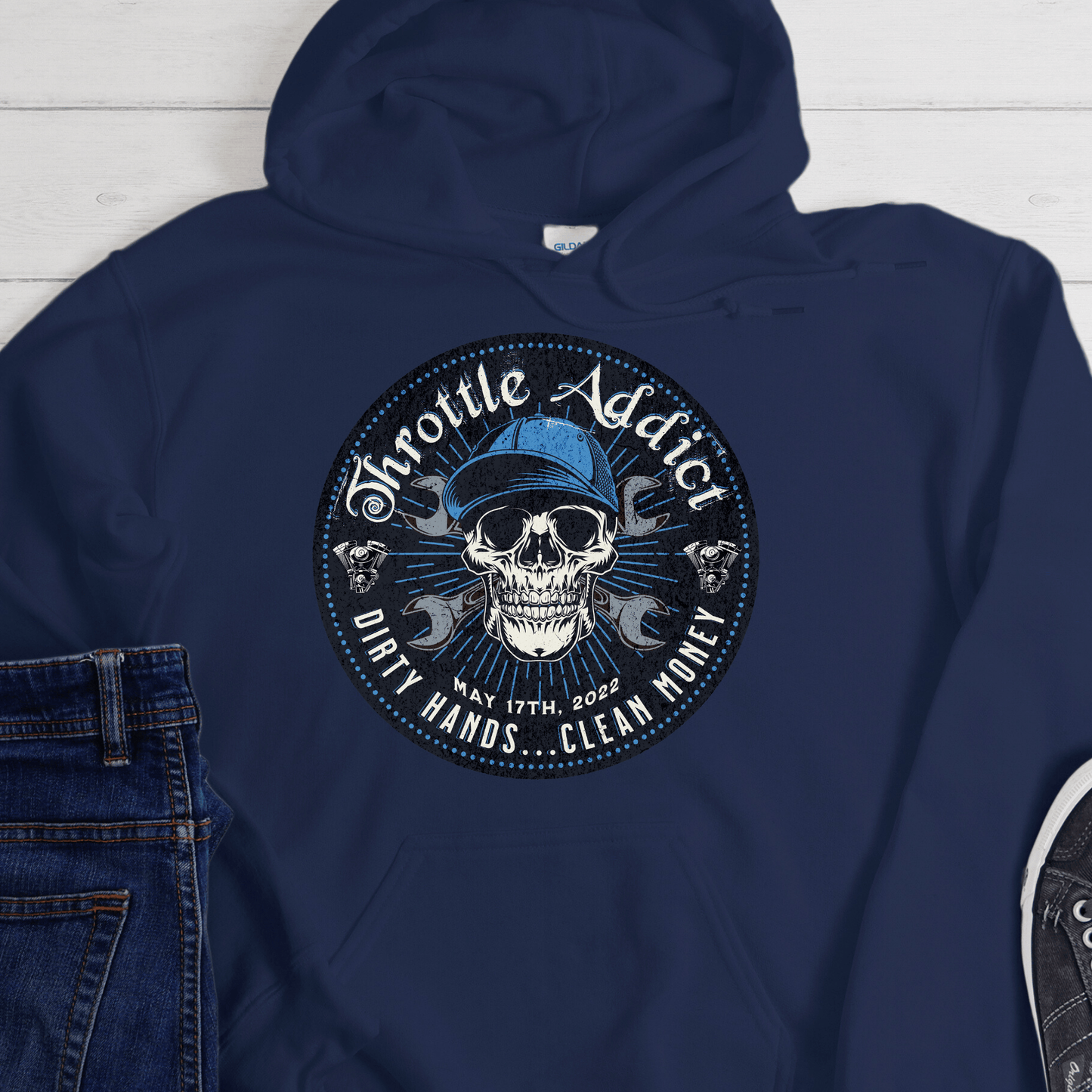 Custom Recovery Hoodie | Inspiring Sobriety | Throttle Addict, - Dirty Hands, Clean Money
