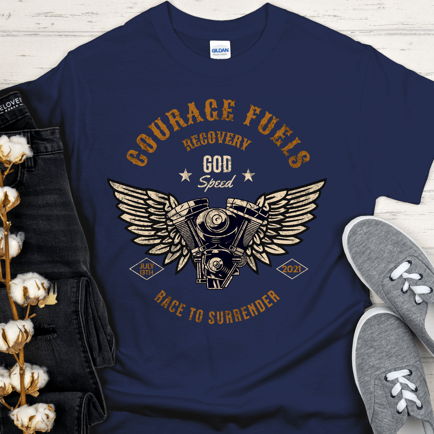 Custom Recovery T-Shirt | Inspiring Sobriety | Courage Fuels Recovery