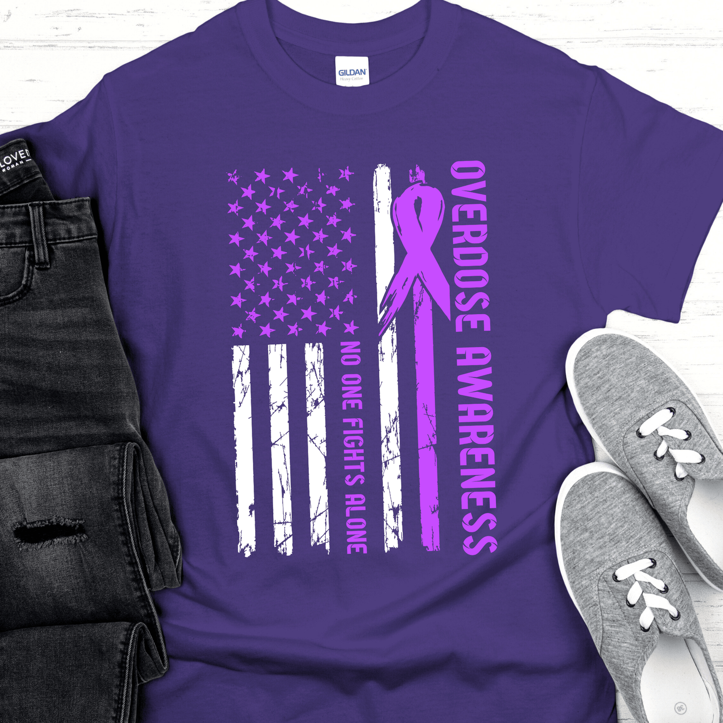 Custom Recovery T-Shirt | Inspiring Sobriety | No One Fights Alone Overdose Awareness