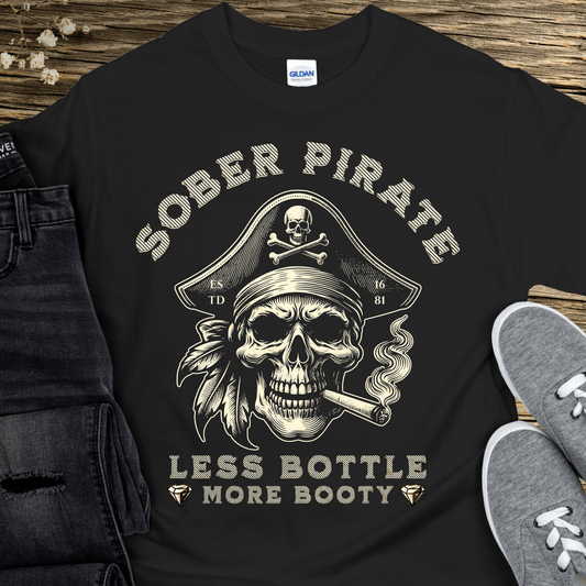 Custom Recovery T-Shirt | Inspiring Sobriety |   Sober Pirate - Less Bottle More Booty