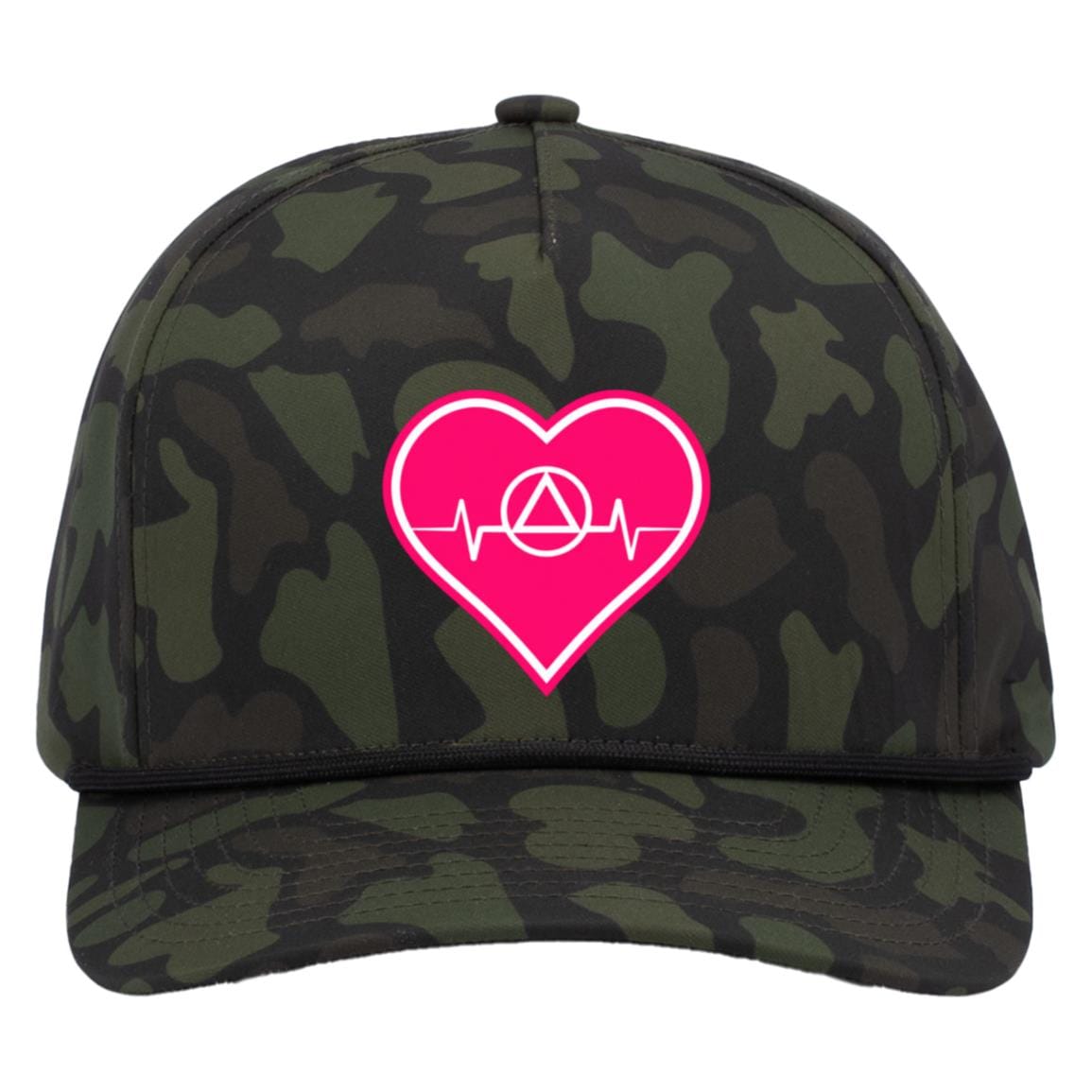 Recovery Camo Trucker Hat | Inspiring Sobriety | AA Symbol Heartbeat