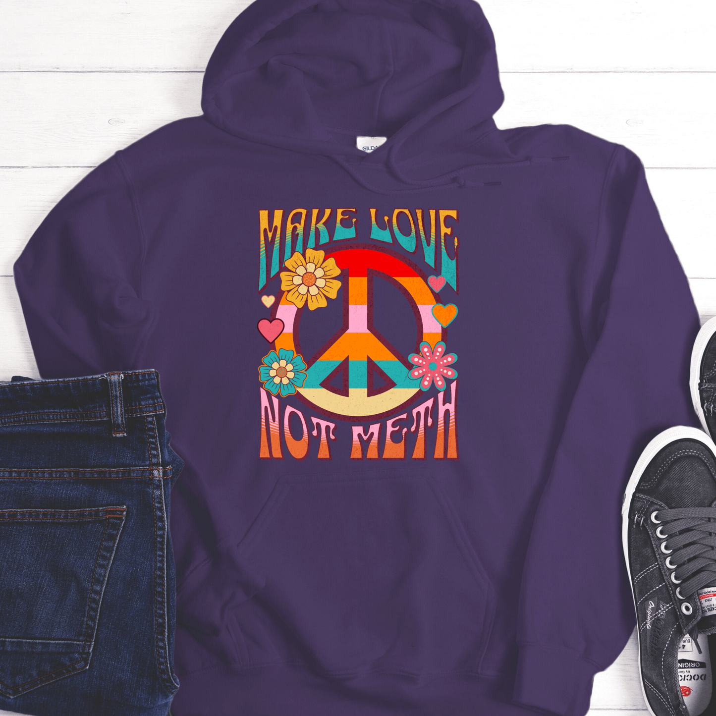 Recovery Hoodie | Inspiring Sobriety | Make Love Not Meth (Retro)