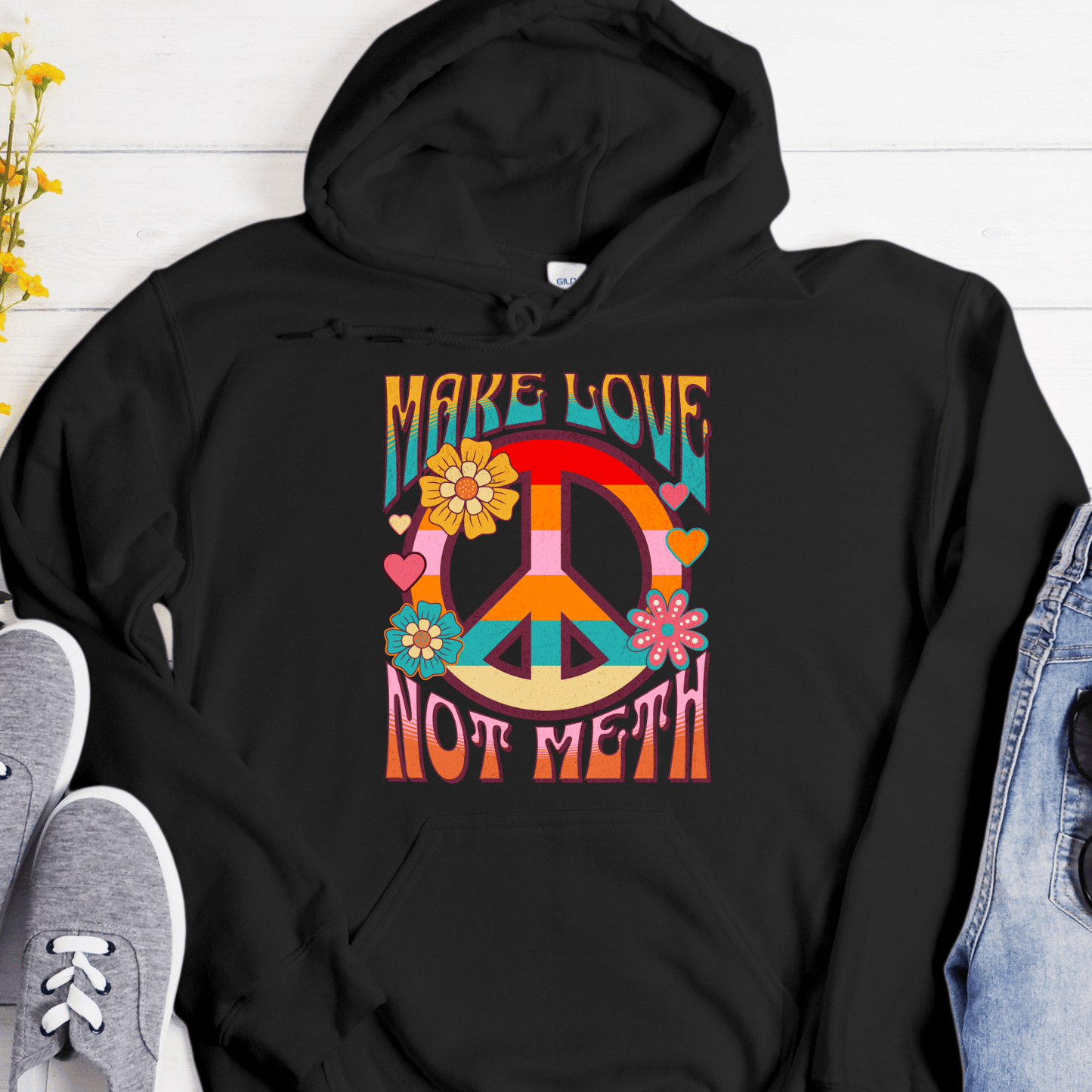 Recovery Hoodie | Inspiring Sobriety | Make Love Not Meth (Retro)