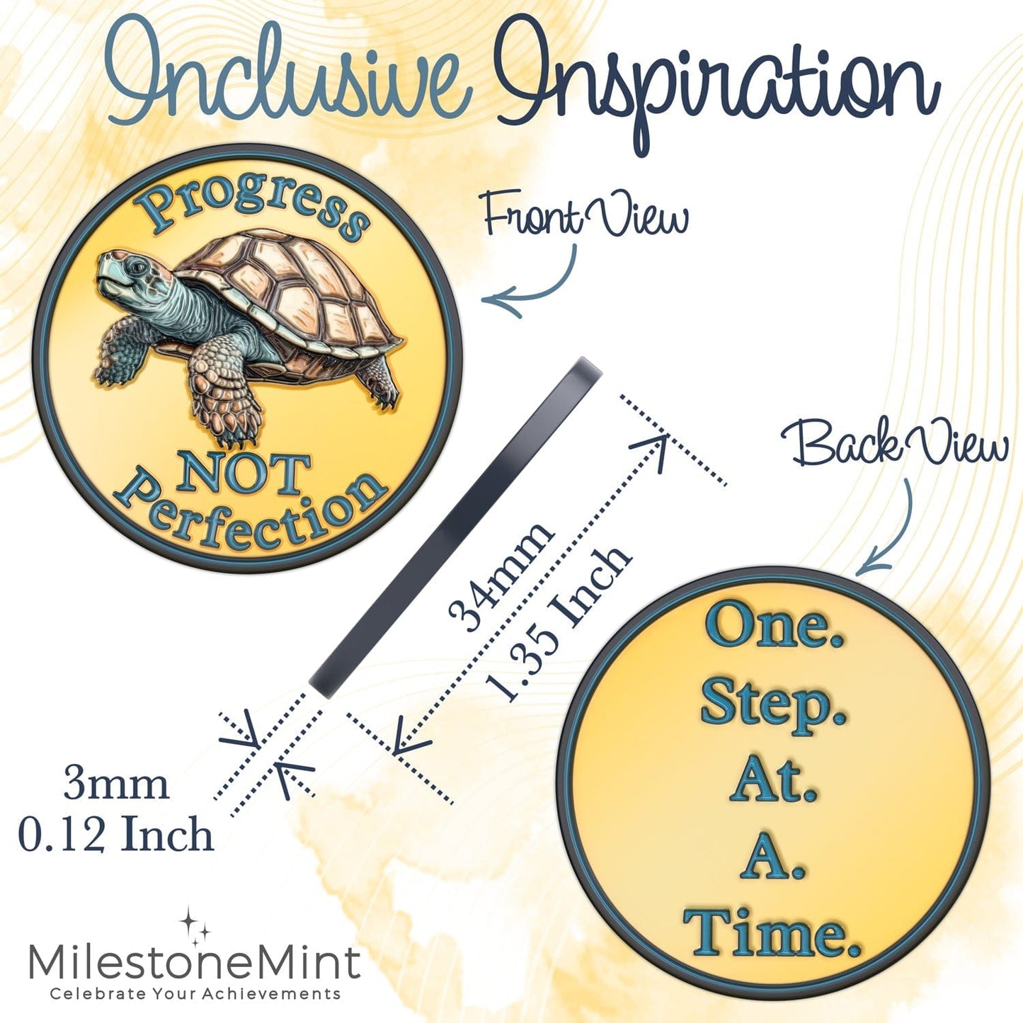 Recovery Medallion Coin I Inspiring Sobriety I Progress Not Perfection Turtle