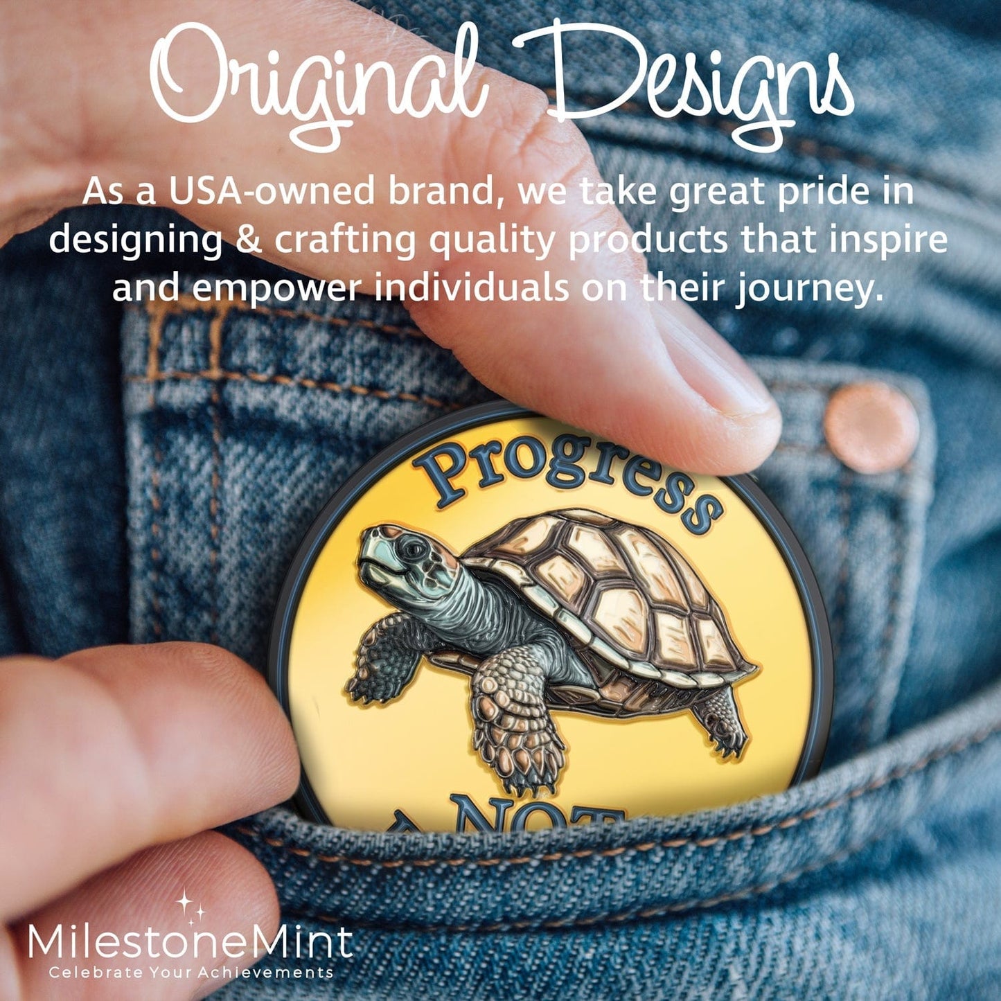 Recovery Medallion Coin I Inspiring Sobriety I Progress Not Perfection Turtle
