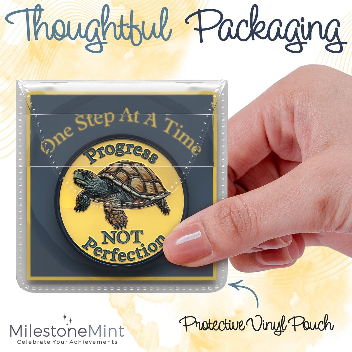Recovery Medallion Coin I Inspiring Sobriety I Progress Not Perfection Turtle