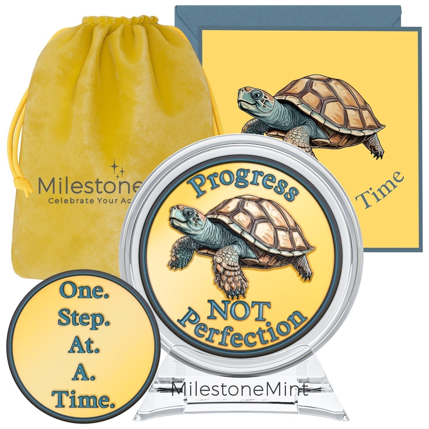 Recovery Medallion Coin I Inspiring Sobriety I Progress Not Perfection Turtle