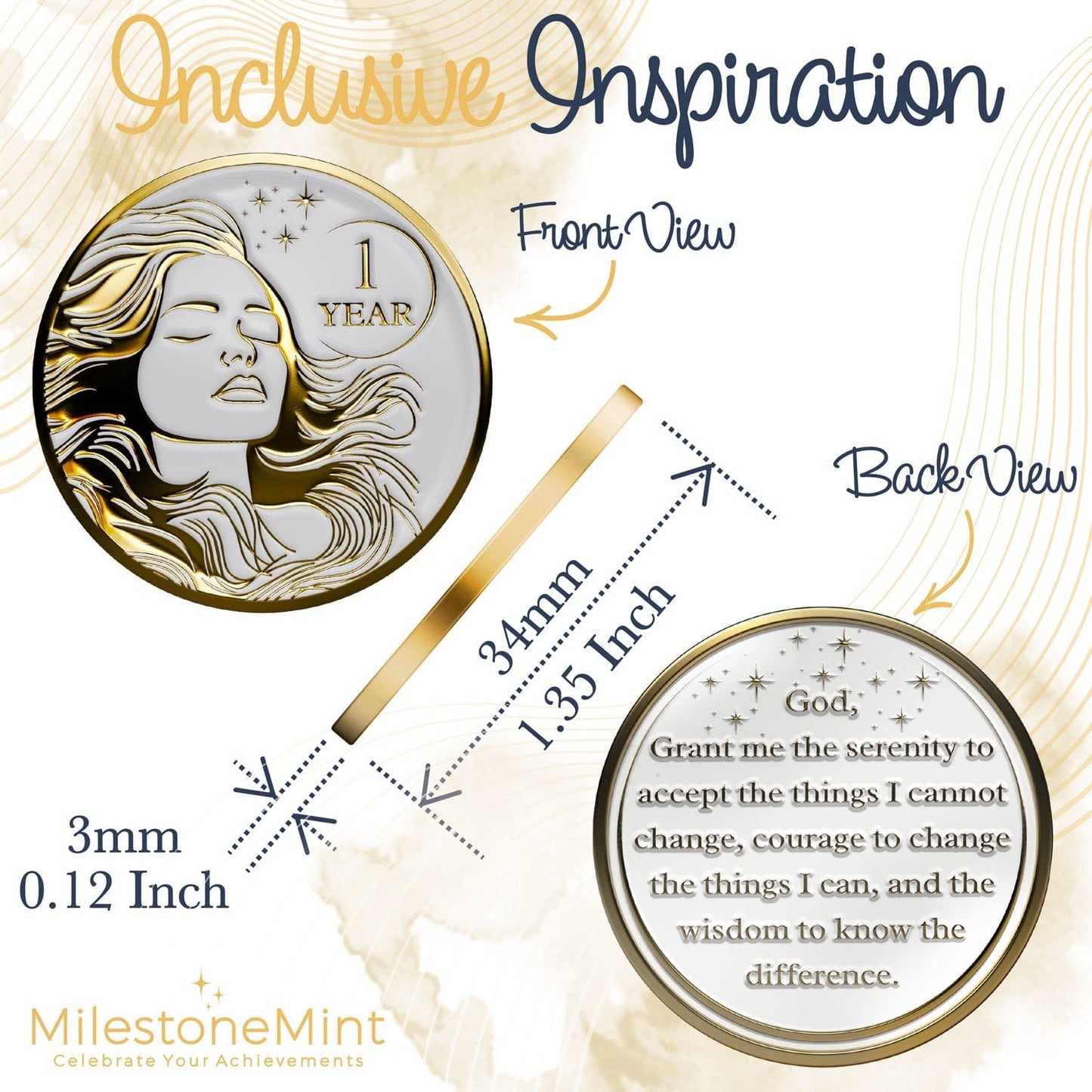 Recovery Medallion Coin I Inspiring Sobriety I Womens AA Milestone Gold