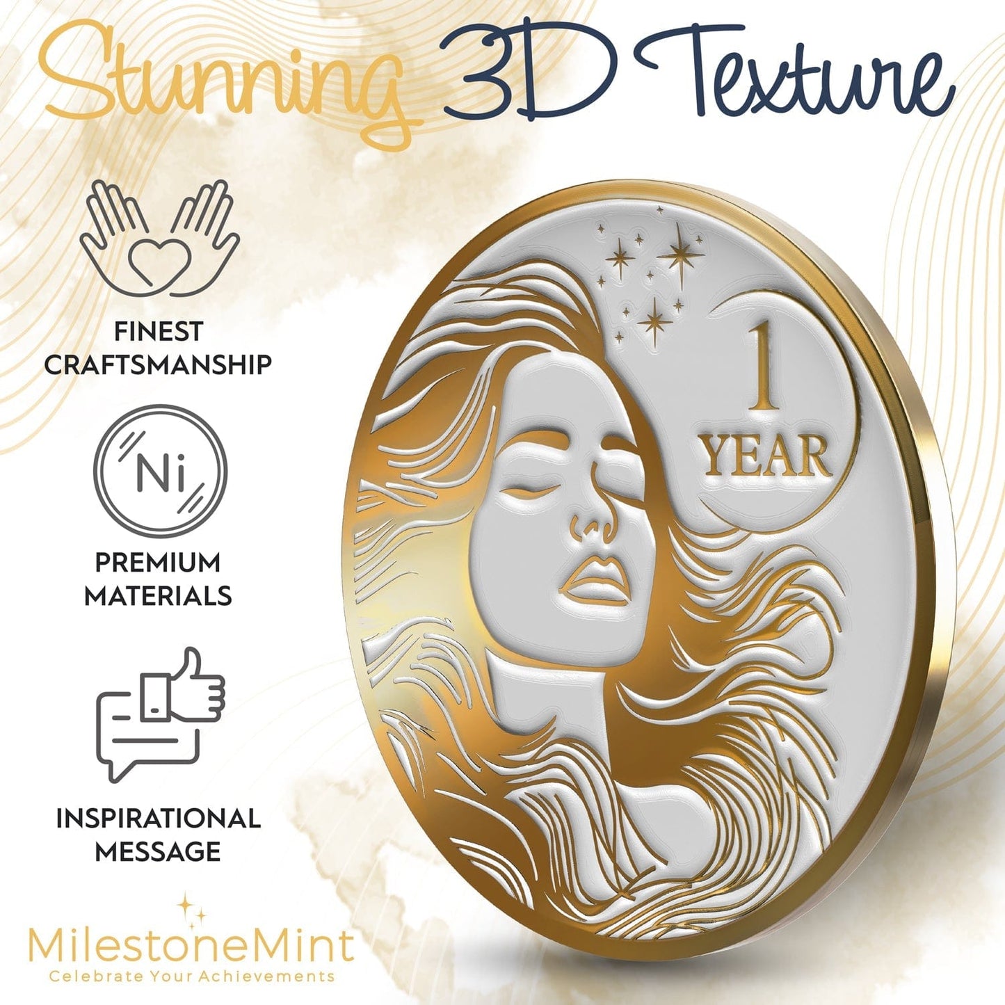 Recovery Medallion Coin I Inspiring Sobriety I Womens AA Milestone Gold