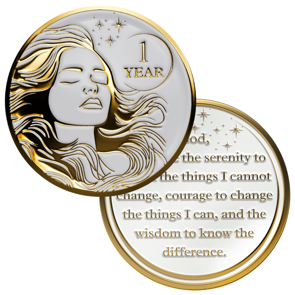 Recovery Medallion Coin I Inspiring Sobriety I Womens AA Milestone Gold