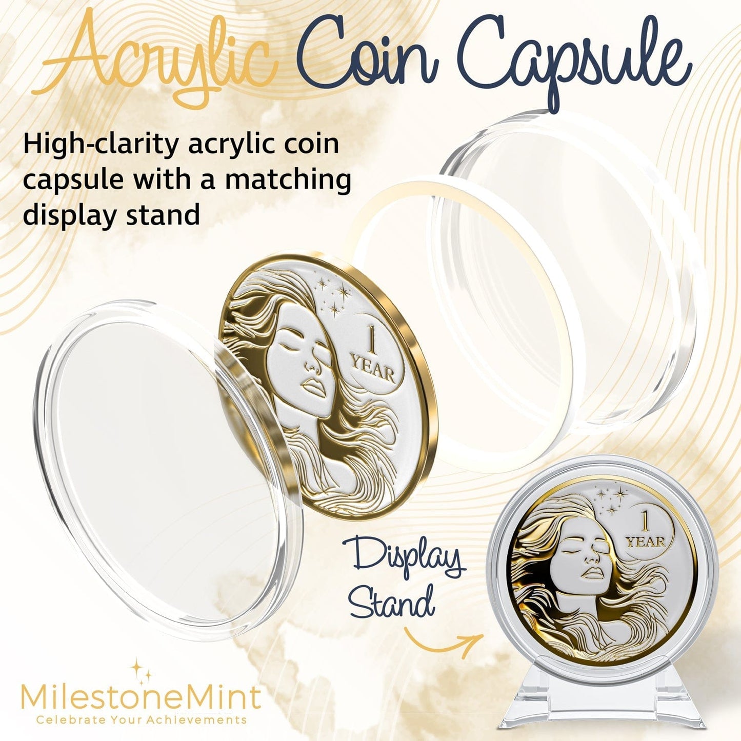 Recovery Medallion Coin I Inspiring Sobriety I Womens AA Milestone Gold