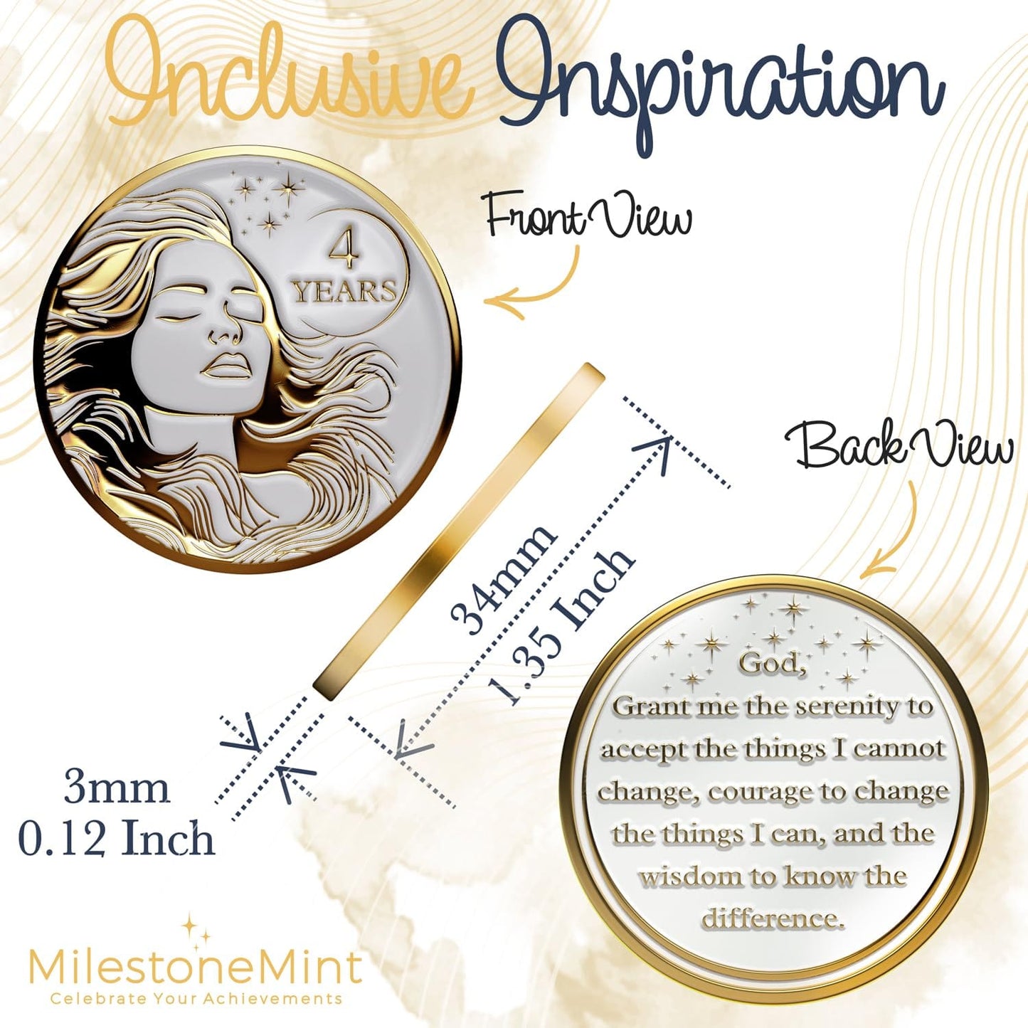 Recovery Medallion Coin I Inspiring Sobriety I Womens AA Milestone Gold