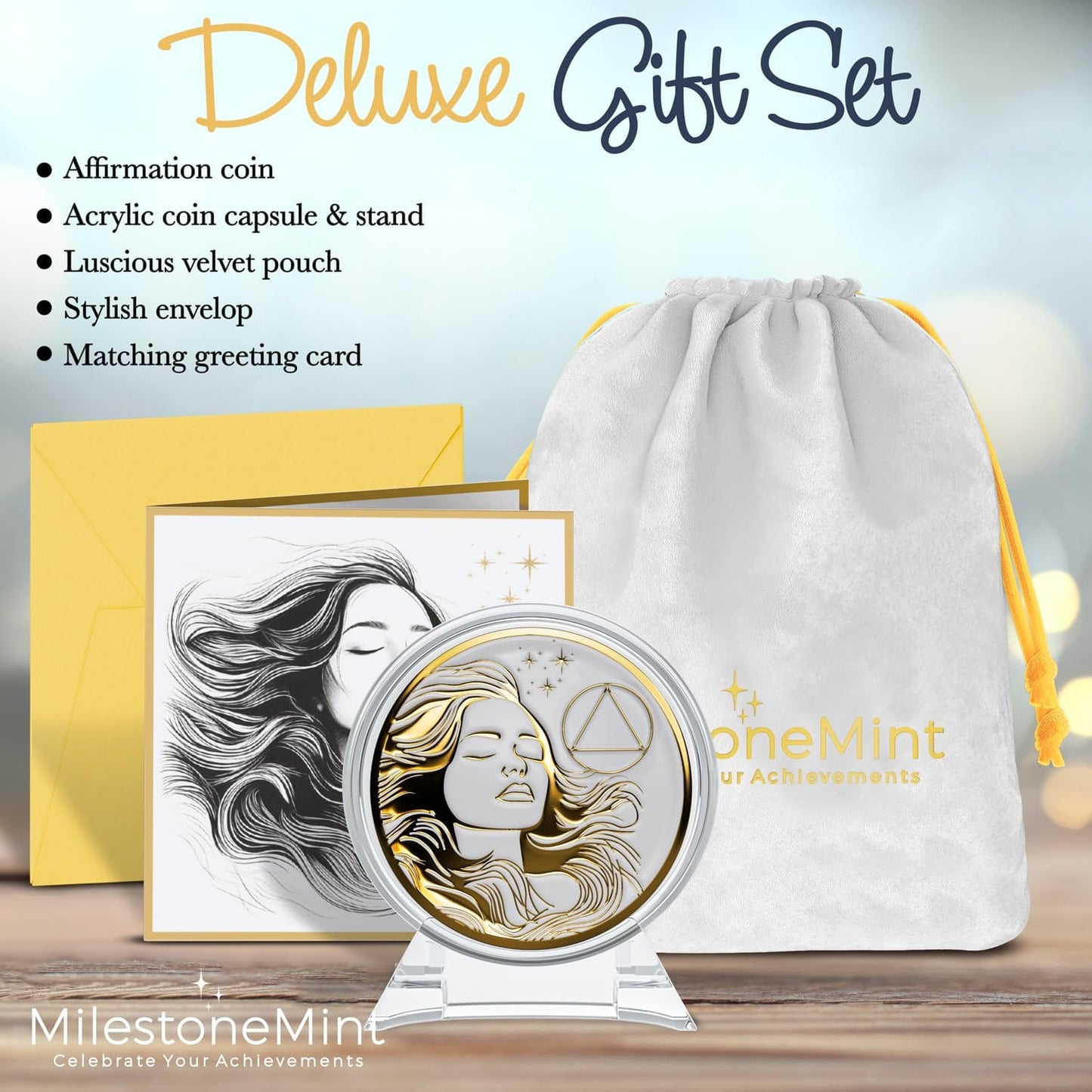 Recovery Medallion Coin I Inspiring Sobriety I Womens AA Milestone Gold