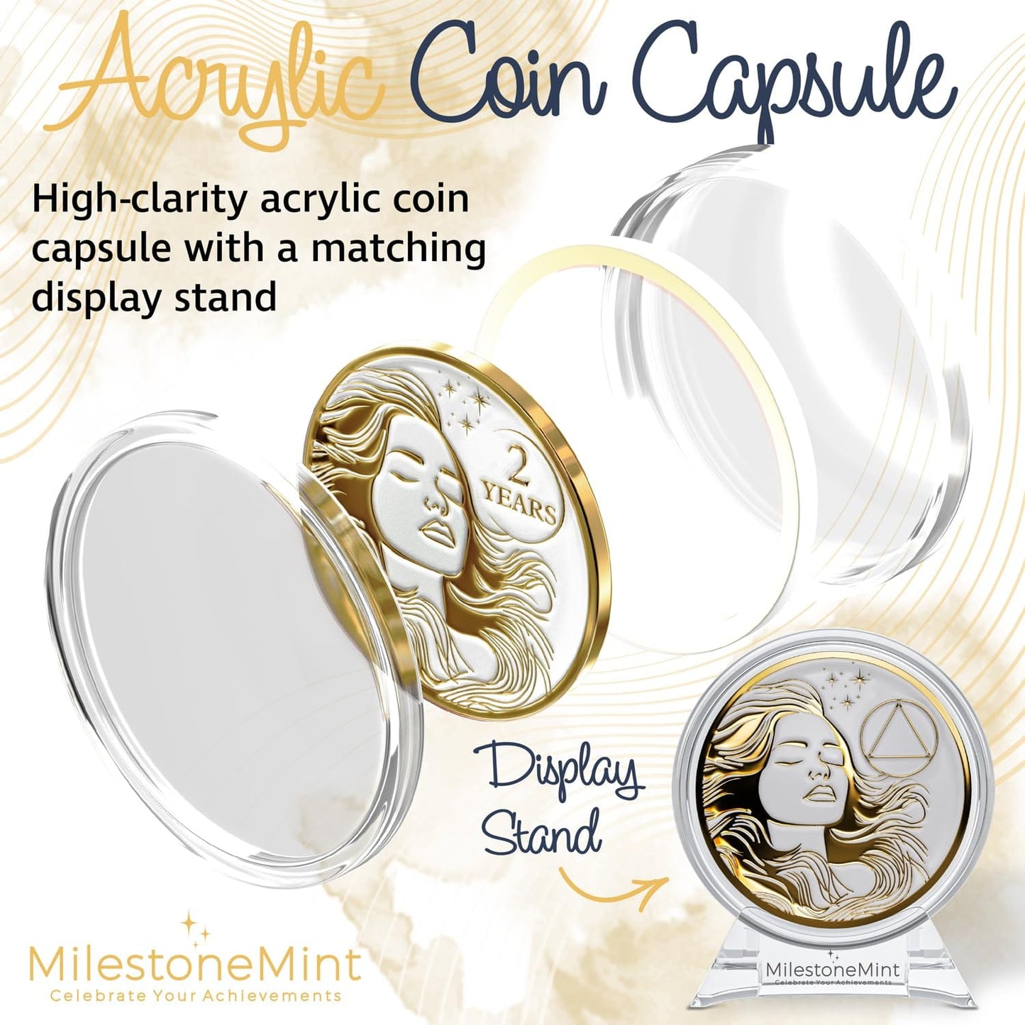 Recovery Medallion Coin I Inspiring Sobriety I Womens AA Milestone Gold