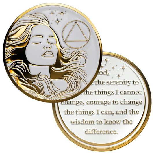 Recovery Medallion Coin I Inspiring Sobriety I Womens AA Milestone Gold