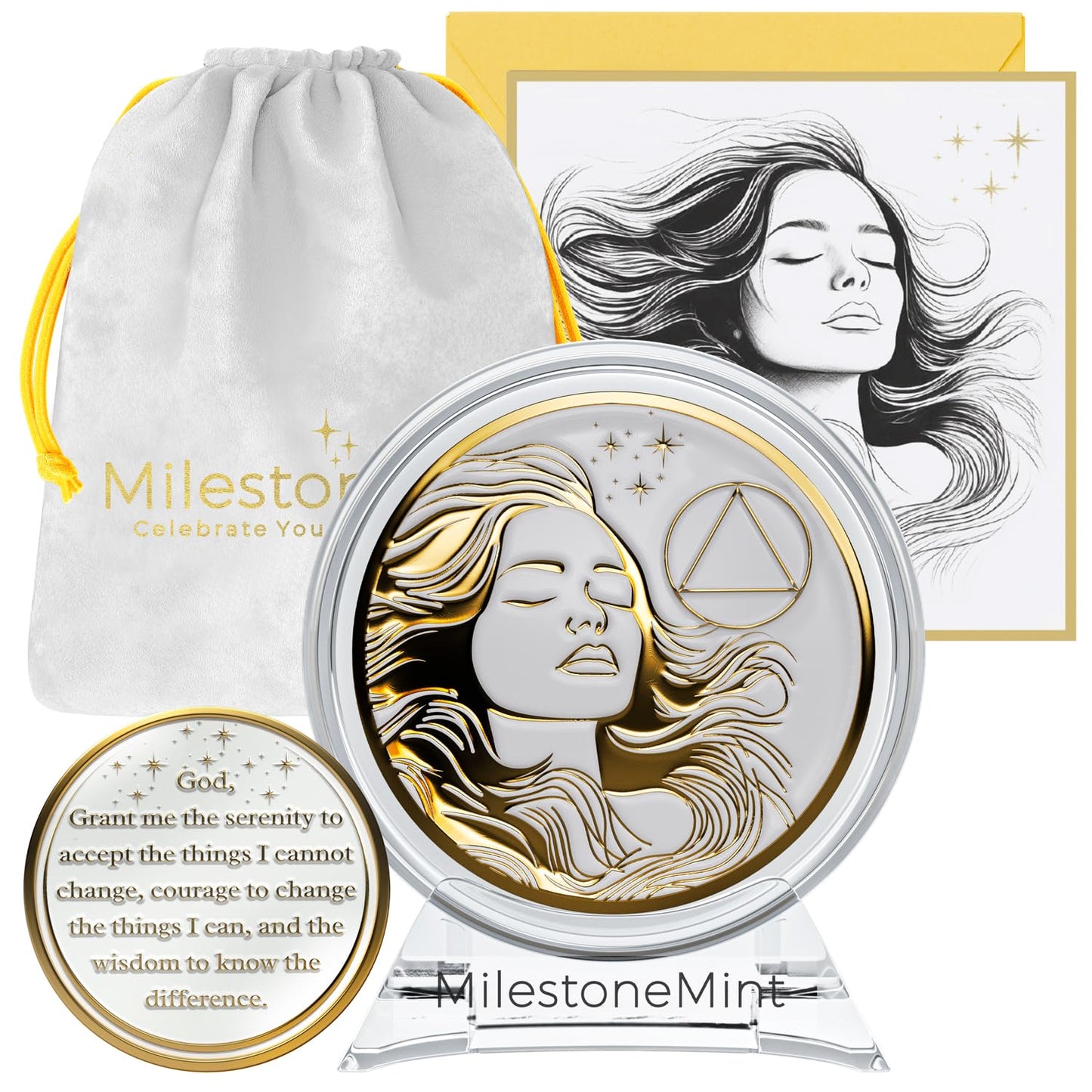 Recovery Medallion Coin I Inspiring Sobriety I Womens AA Milestone Gold