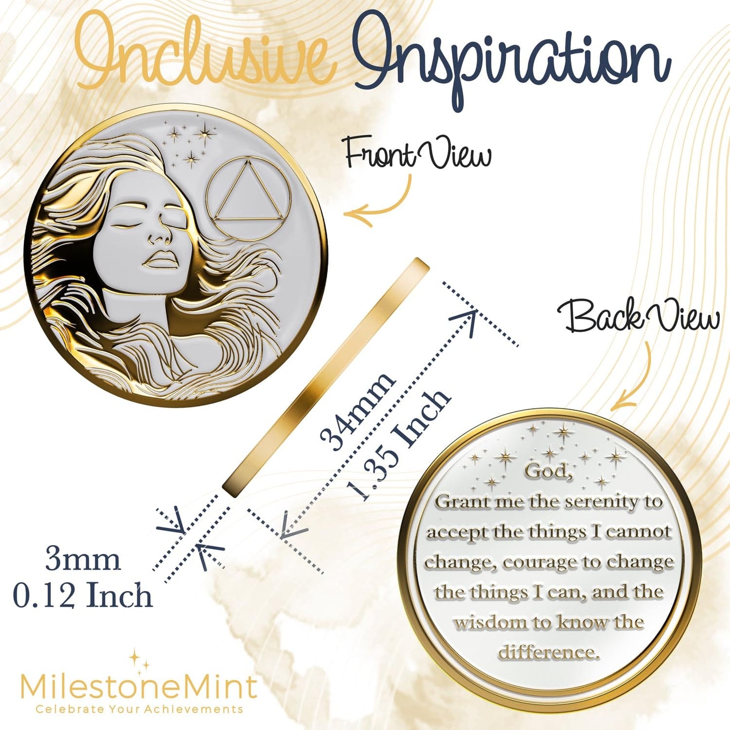 Recovery Medallion Coin I Inspiring Sobriety I Womens AA Milestone Gold