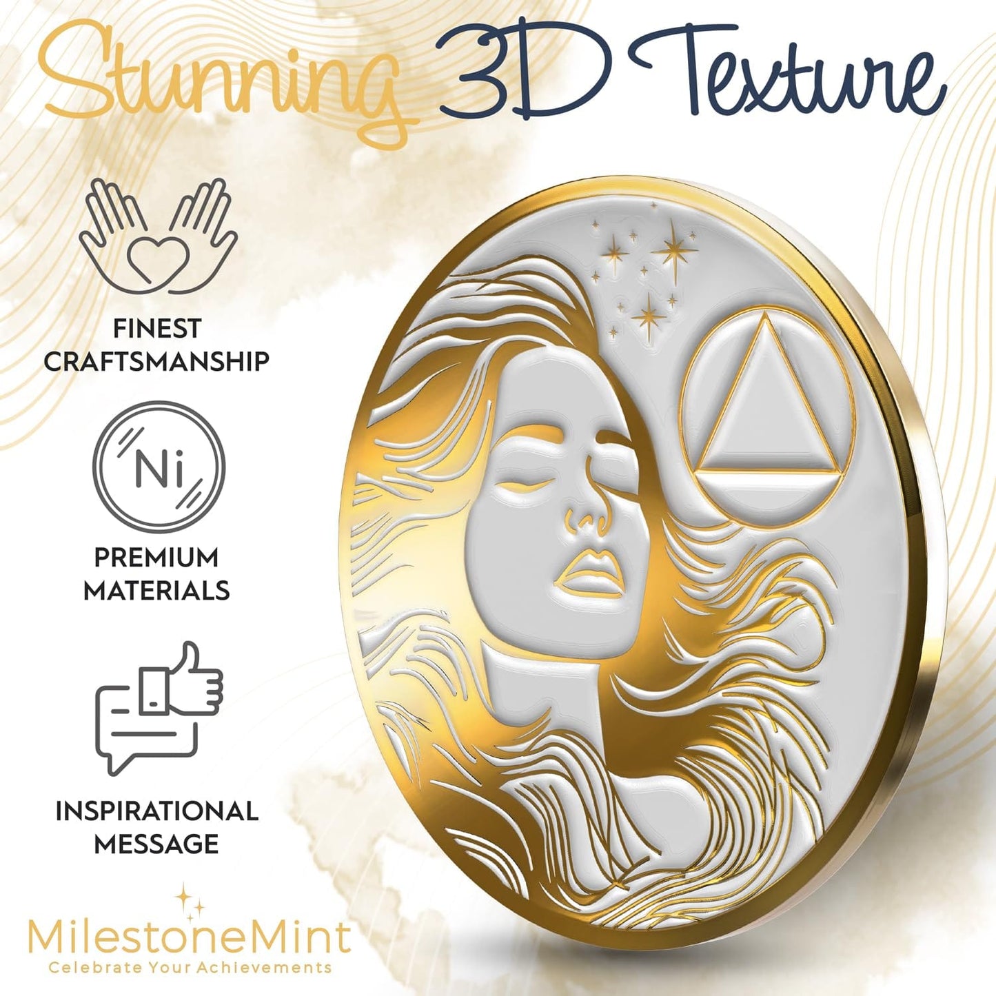Recovery Medallion Coin I Inspiring Sobriety I Womens AA Milestone Gold