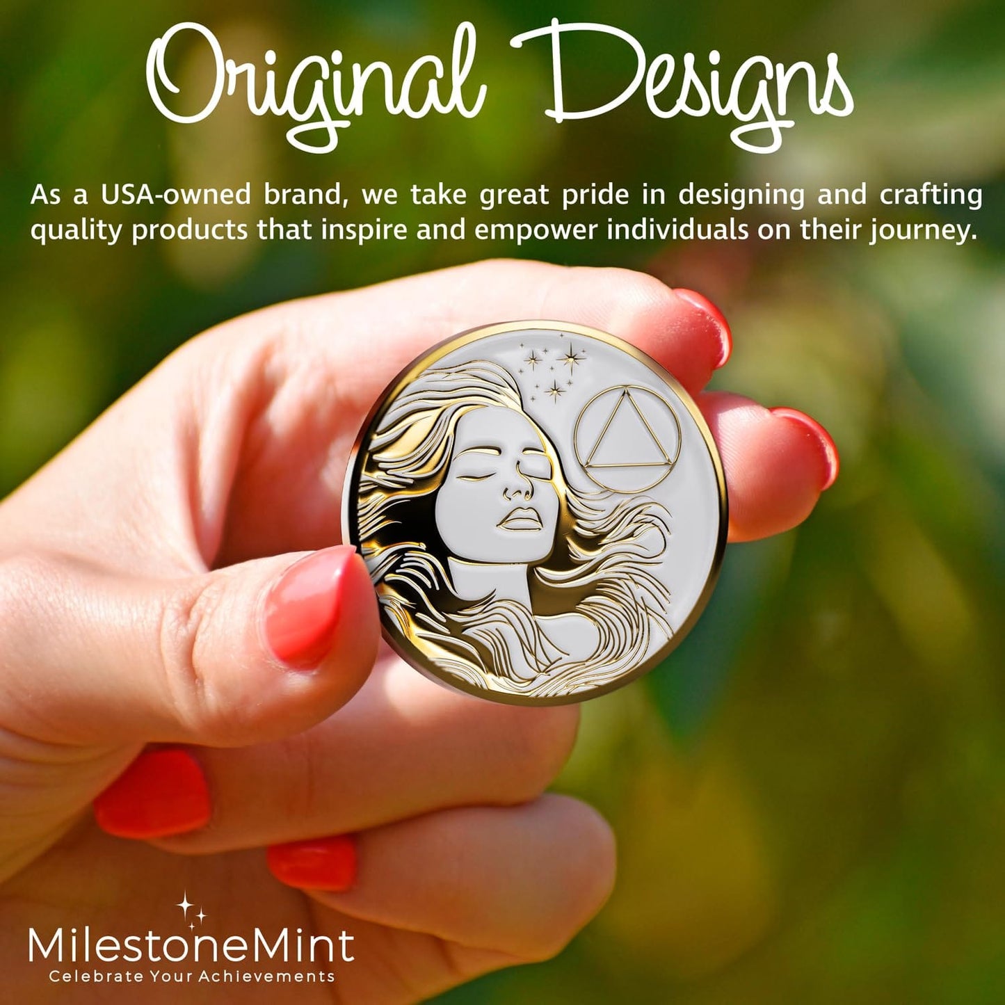 Recovery Medallion Coin I Inspiring Sobriety I Womens AA Milestone Gold