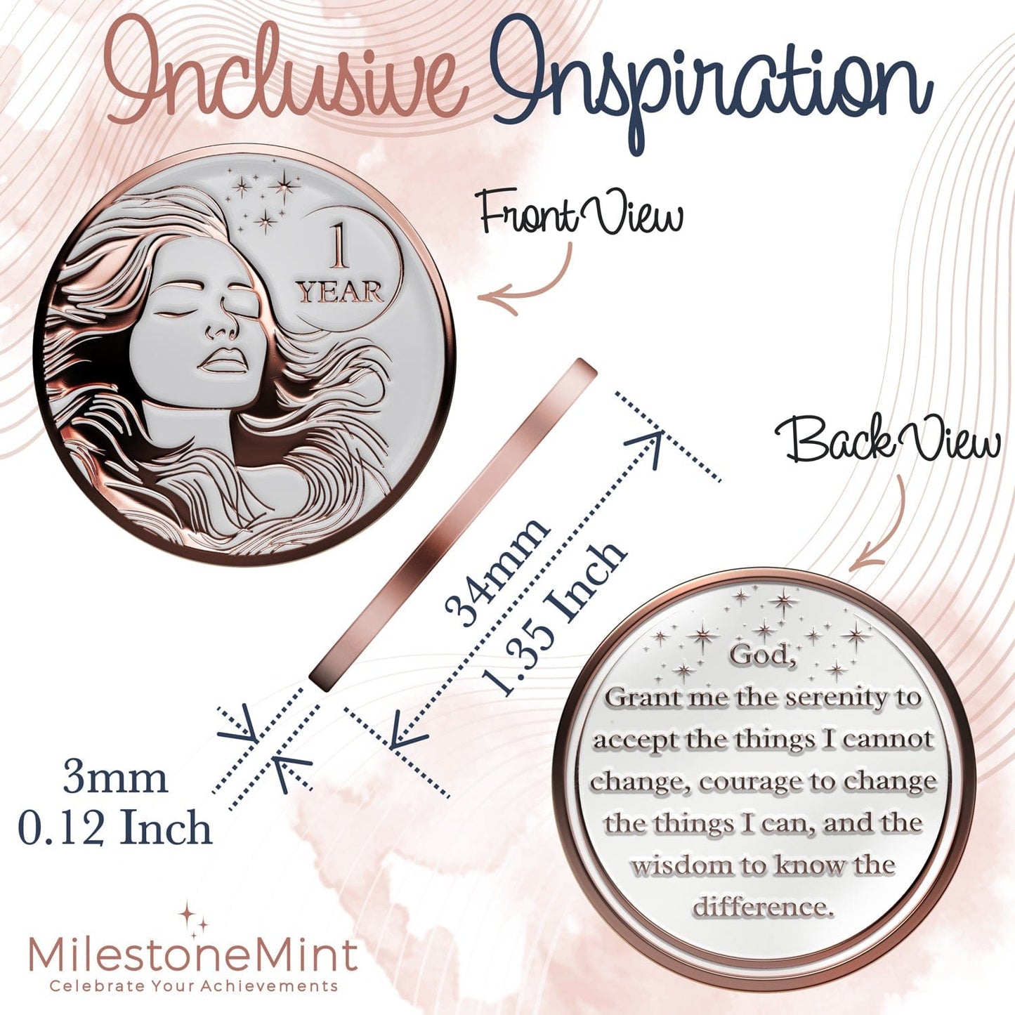 Recovery Medallion Coin I Inspiring Sobriety I Womens AA Milestone Serenity Prayer