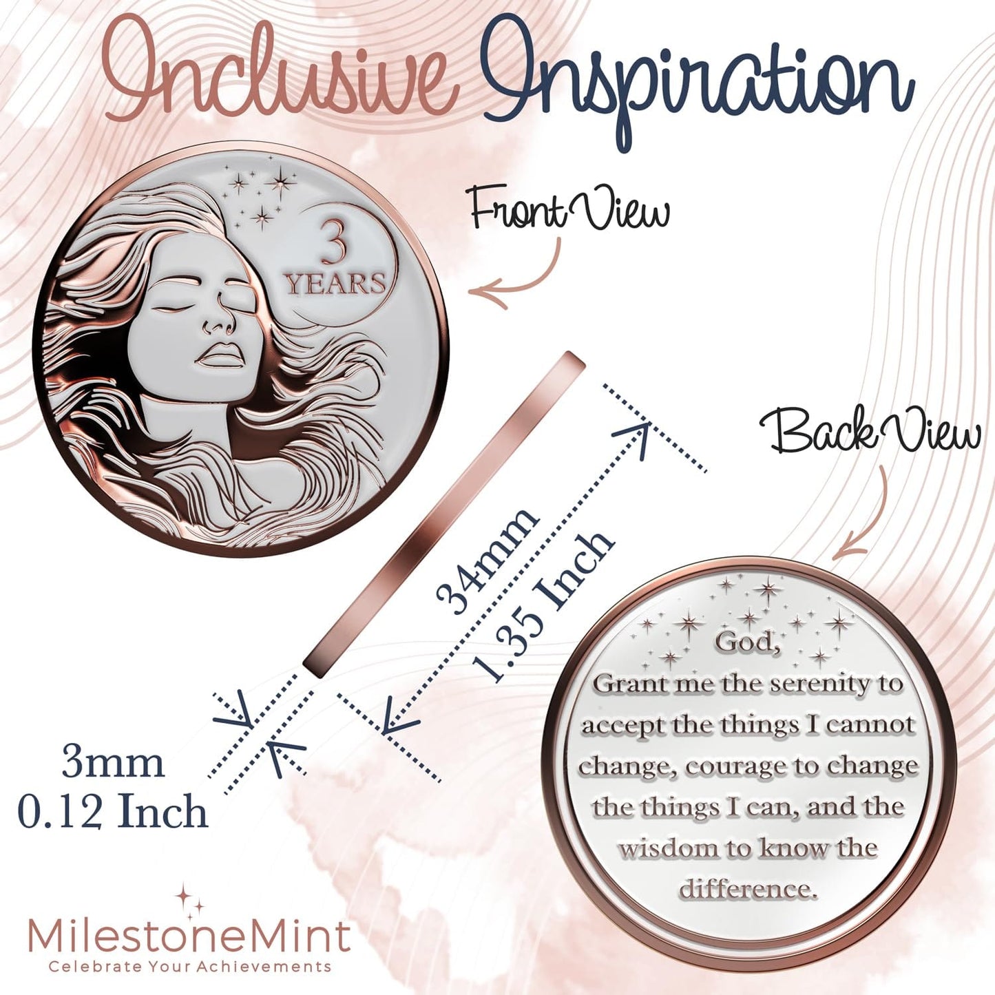 Recovery Medallion Coin I Inspiring Sobriety I Womens AA Milestone Serenity Prayer