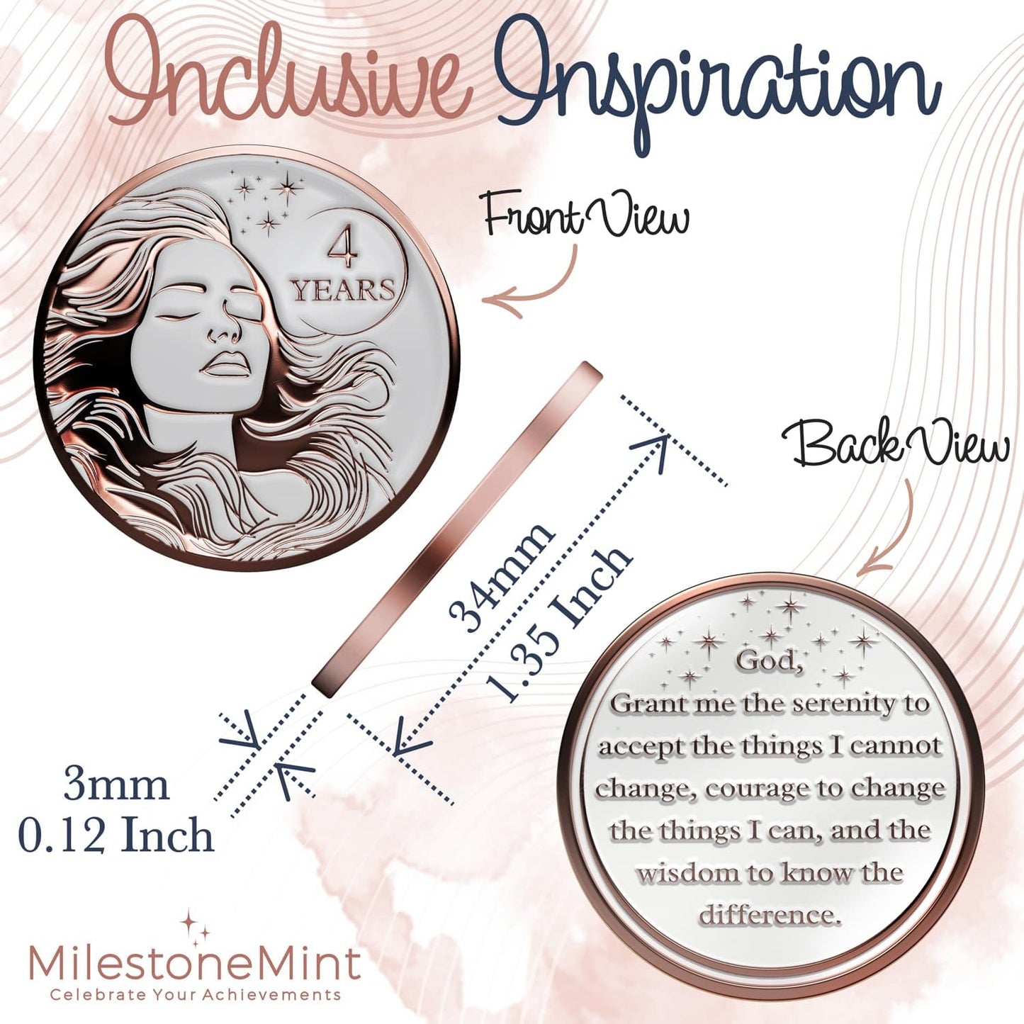 Recovery Medallion Coin I Inspiring Sobriety I Womens AA Milestone Serenity Prayer