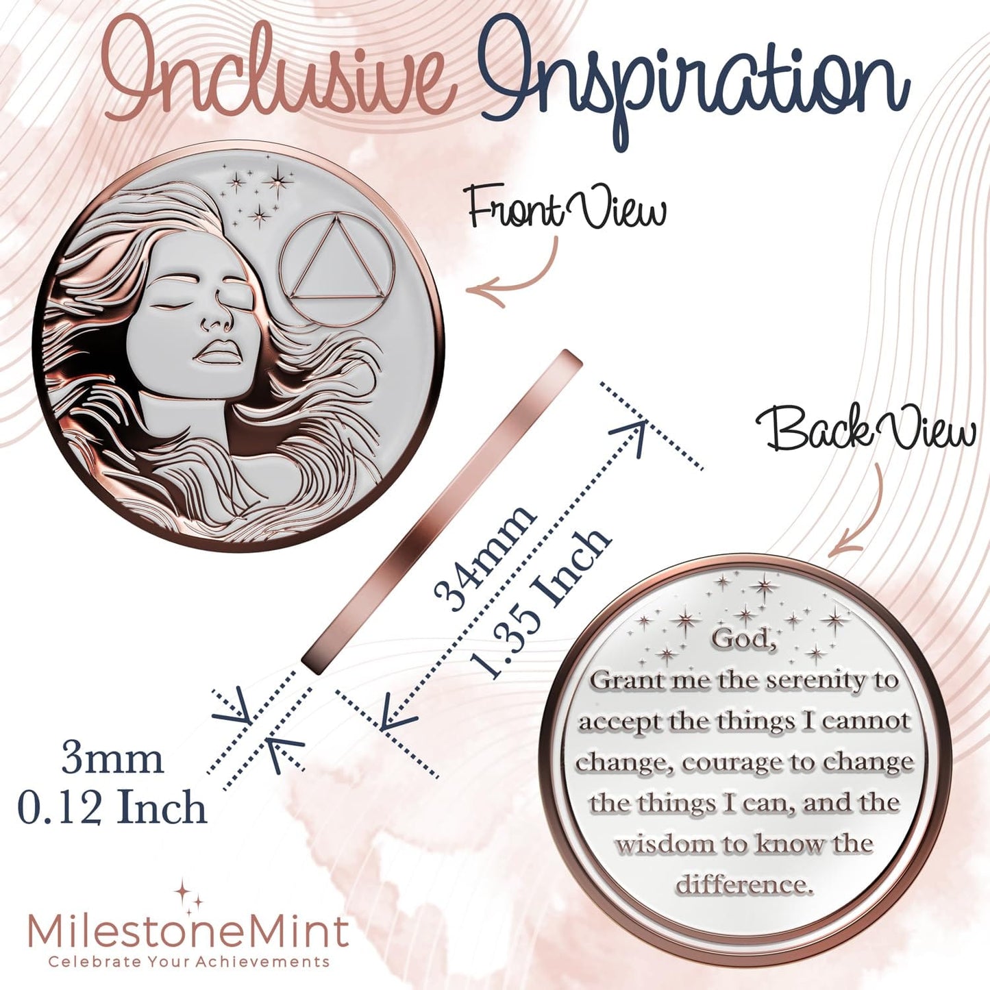 Recovery Medallion Coin I Inspiring Sobriety I Womens AA Milestone Serenity Prayer