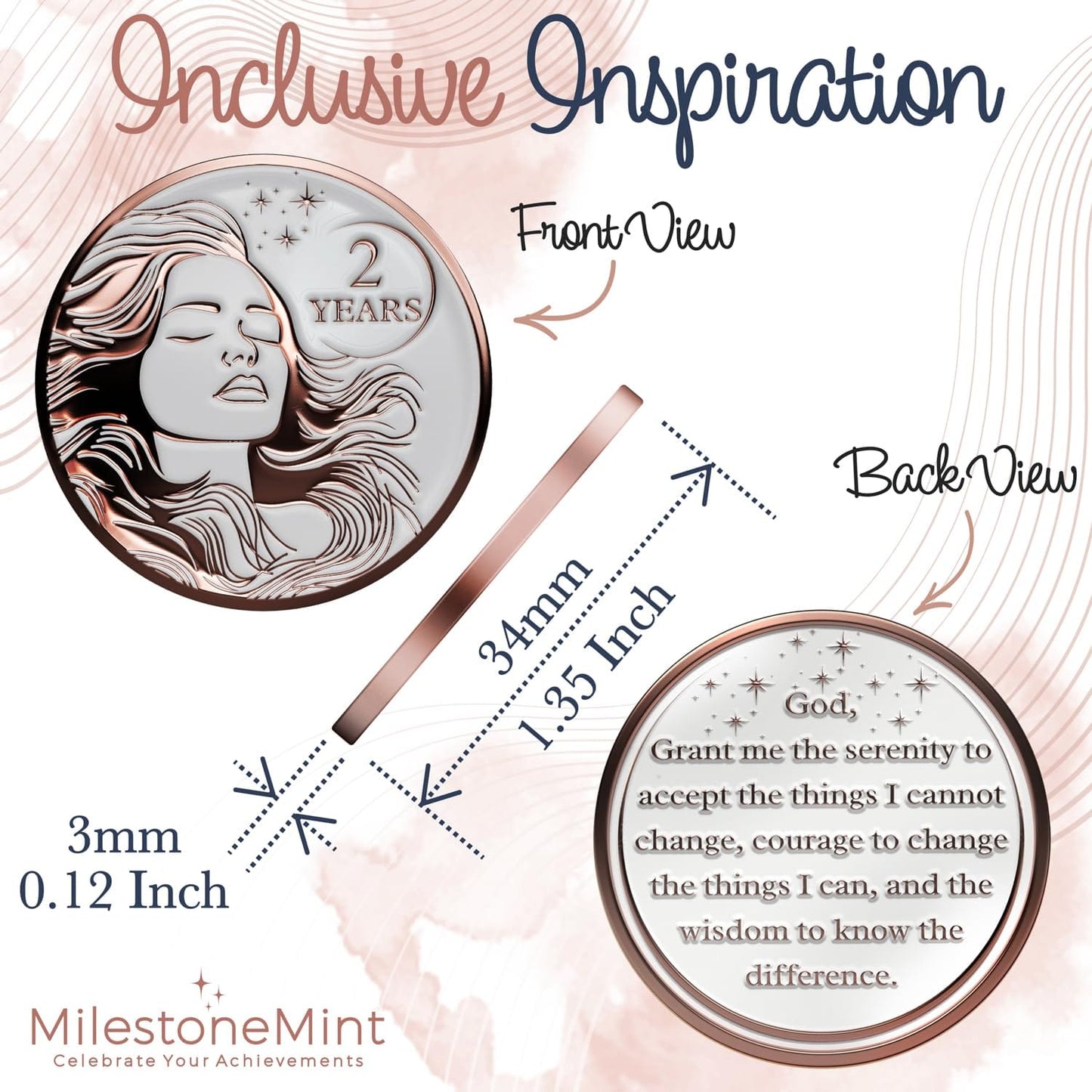Recovery Medallion Coin I Inspiring Sobriety I Womens AA Milestone Serenity Prayer
