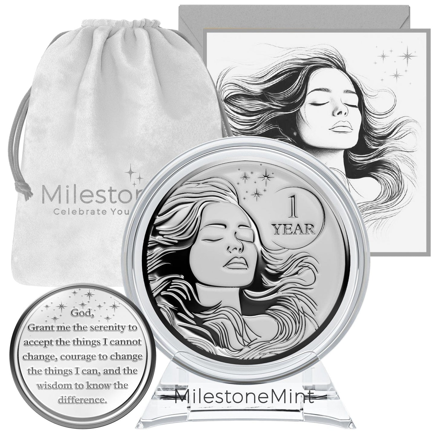 Recovery Medallion Coin I Inspiring Sobriety I Womens Serenity Prayer Milestone