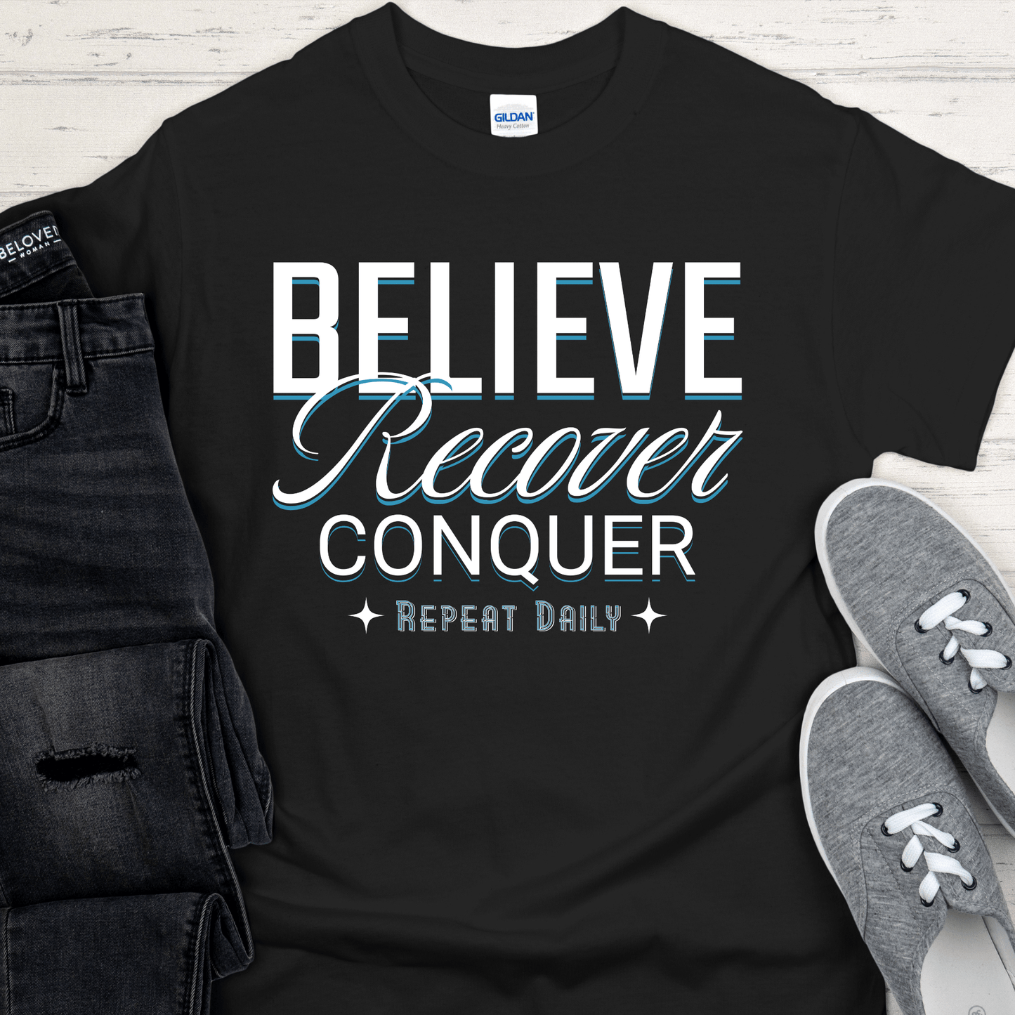 Recovery T-Shirt | Inspiring Sobriety | Believe, Recover, Conquer