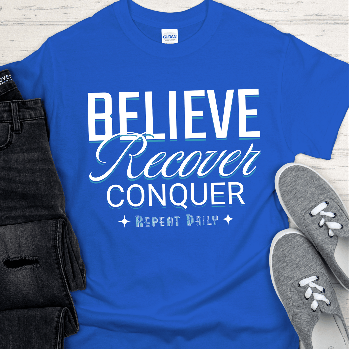 Recovery T-Shirt | Inspiring Sobriety | Believe, Recover, Conquer