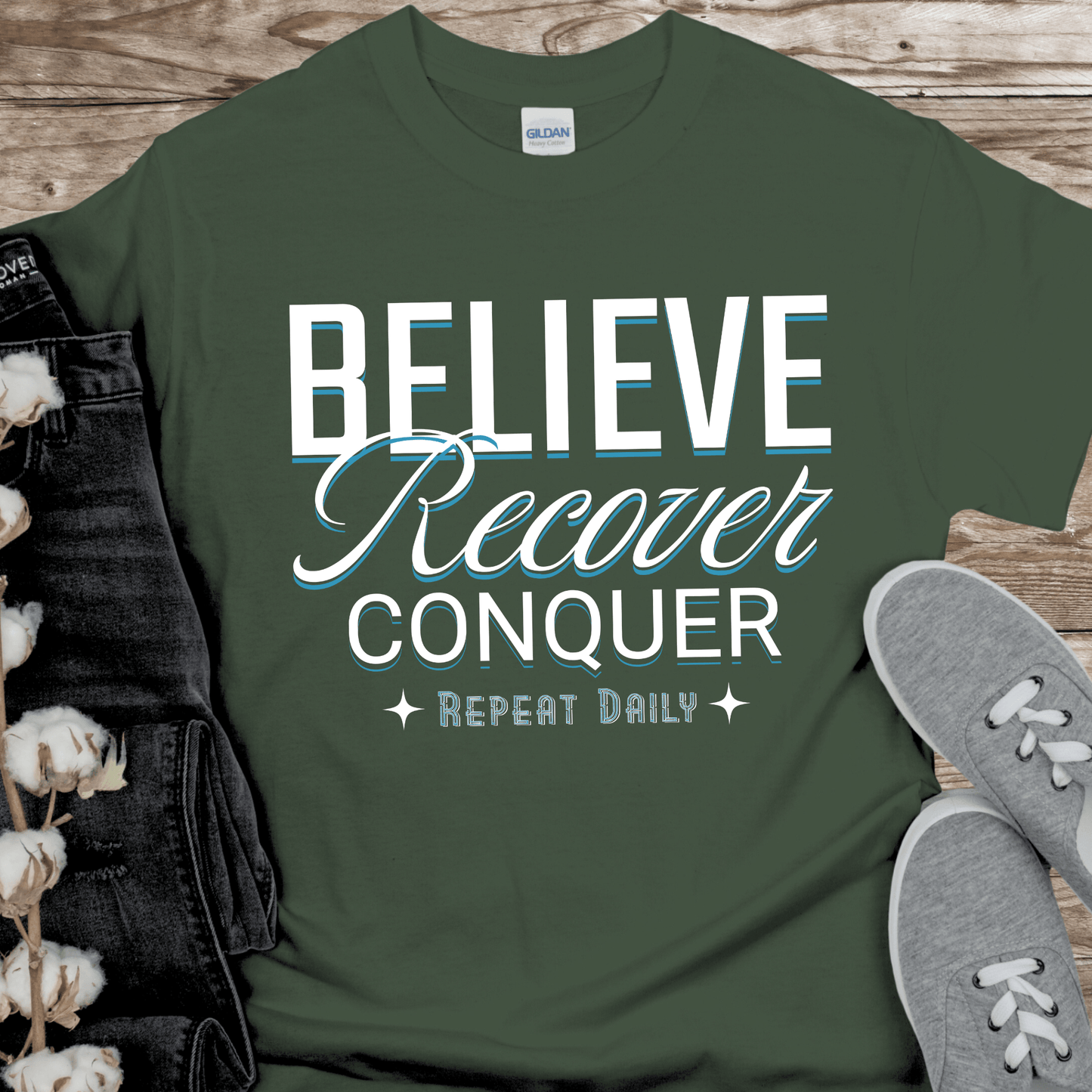 Recovery T-Shirt | Inspiring Sobriety | Believe, Recover, Conquer