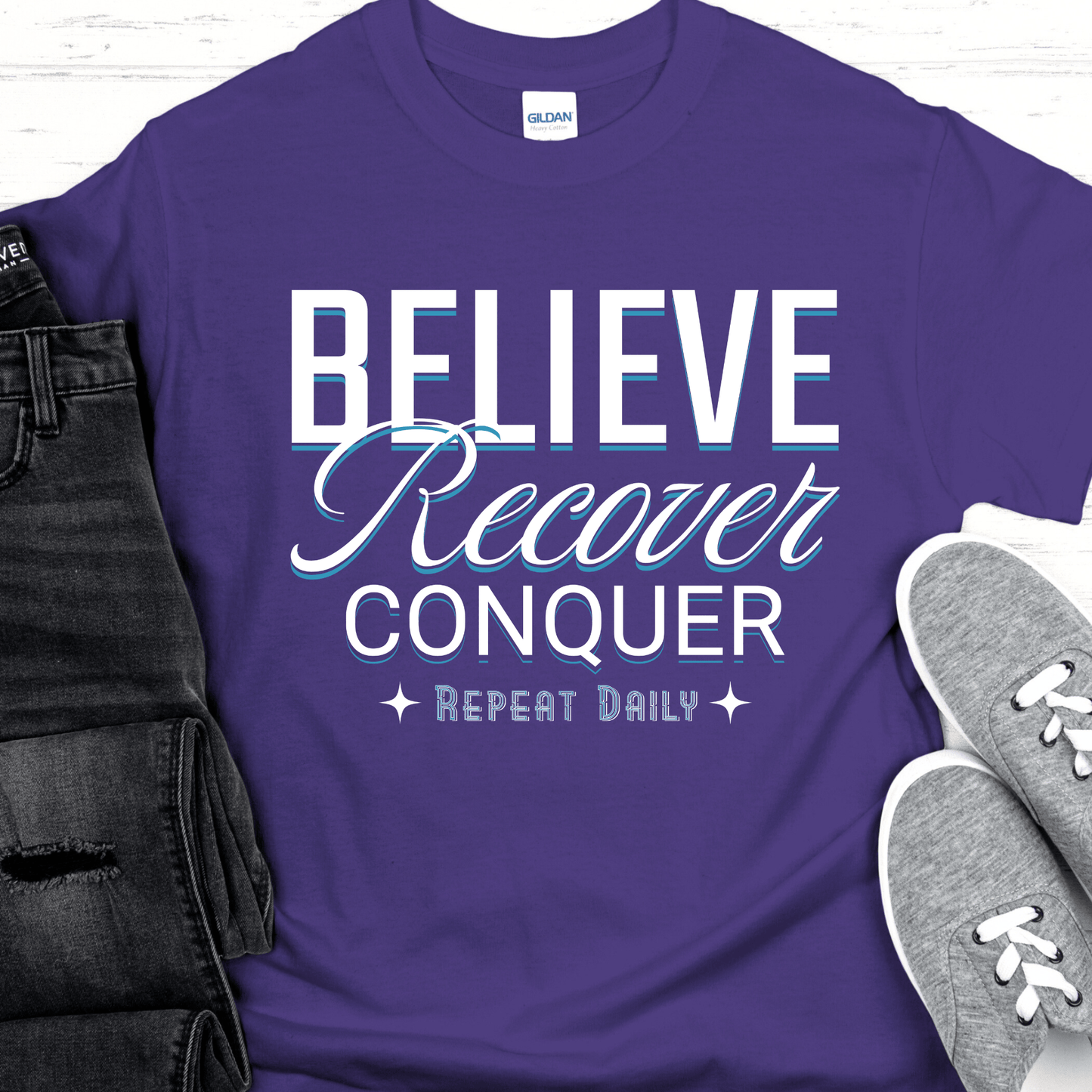 Recovery T-Shirt | Inspiring Sobriety | Believe, Recover, Conquer