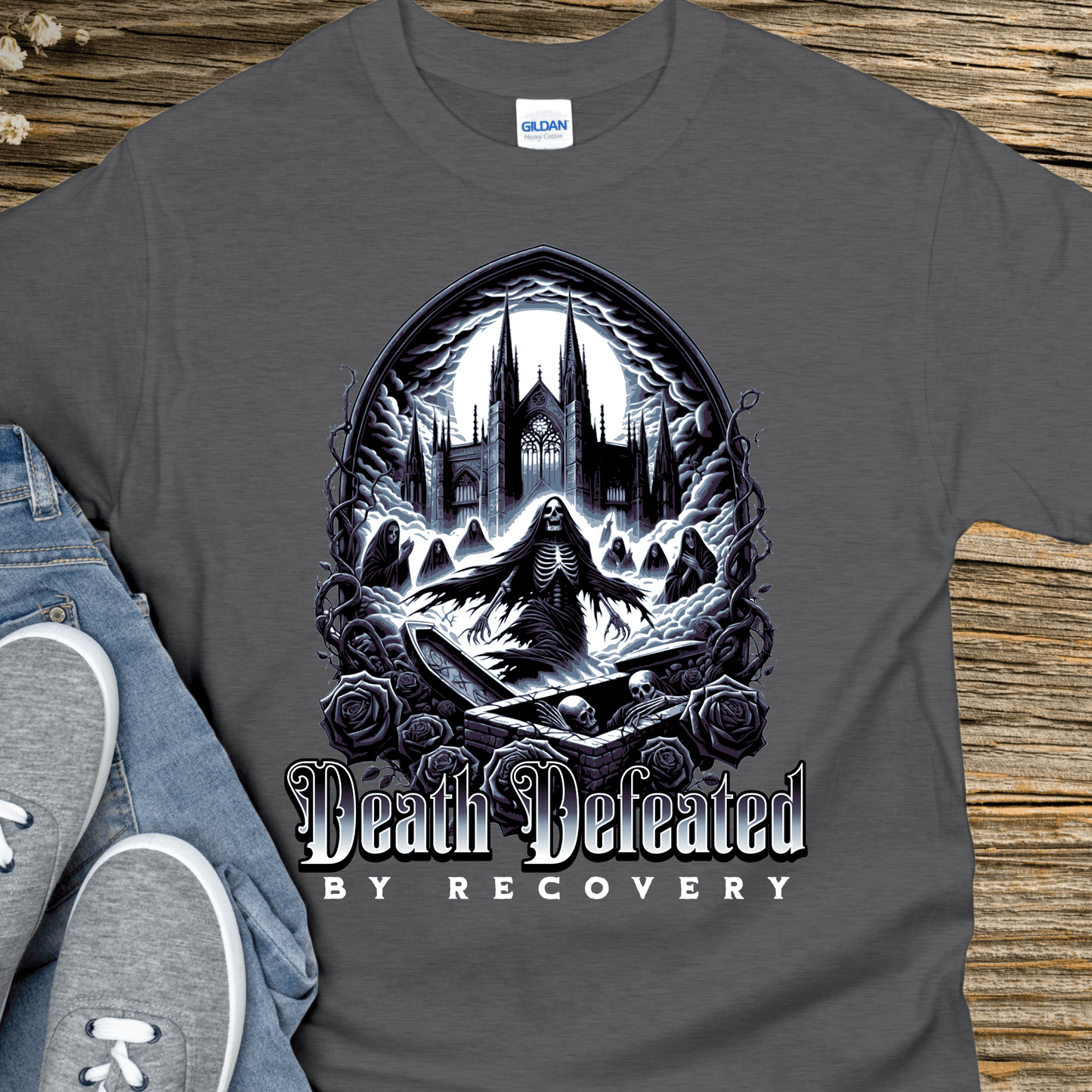 Recovery T-Shirt | Inspiring Sobriety | Death Defeated By Recovery