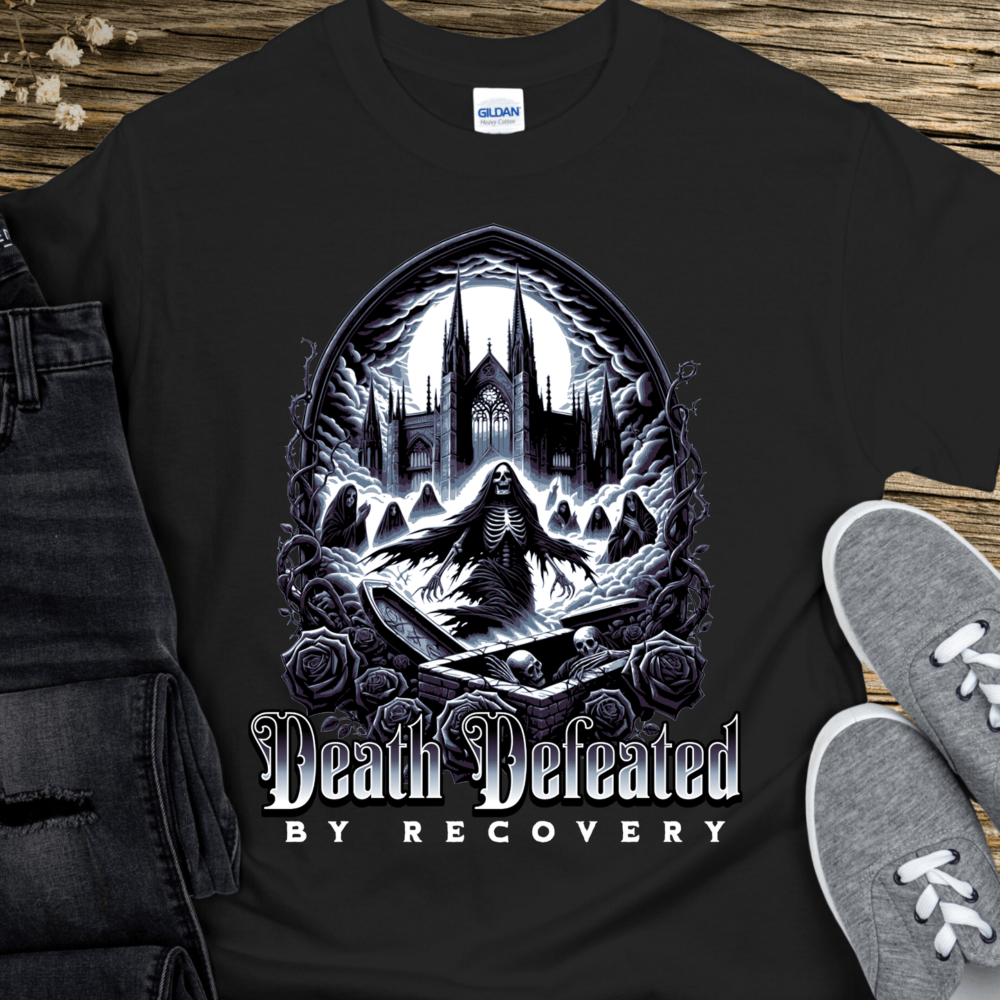 Recovery T-Shirt | Inspiring Sobriety | Death Defeated By Recovery