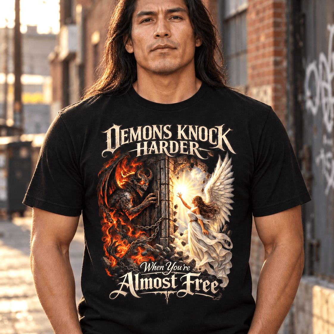 Recovery T-Shirt | Inspiring Sobriety | Demons Knock Harder When You're Almost Free