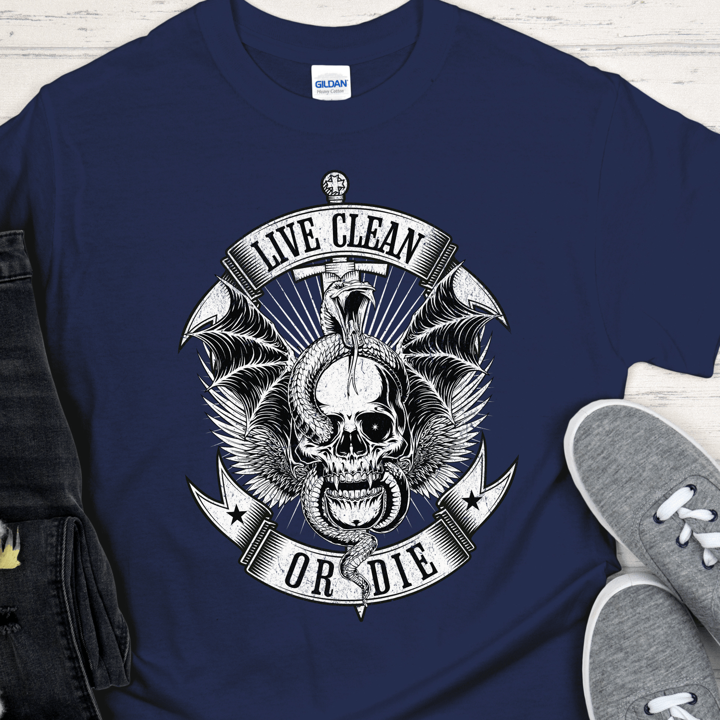 Recovery T-Shirt | Inspiring Sobriety | Live Clean or Die