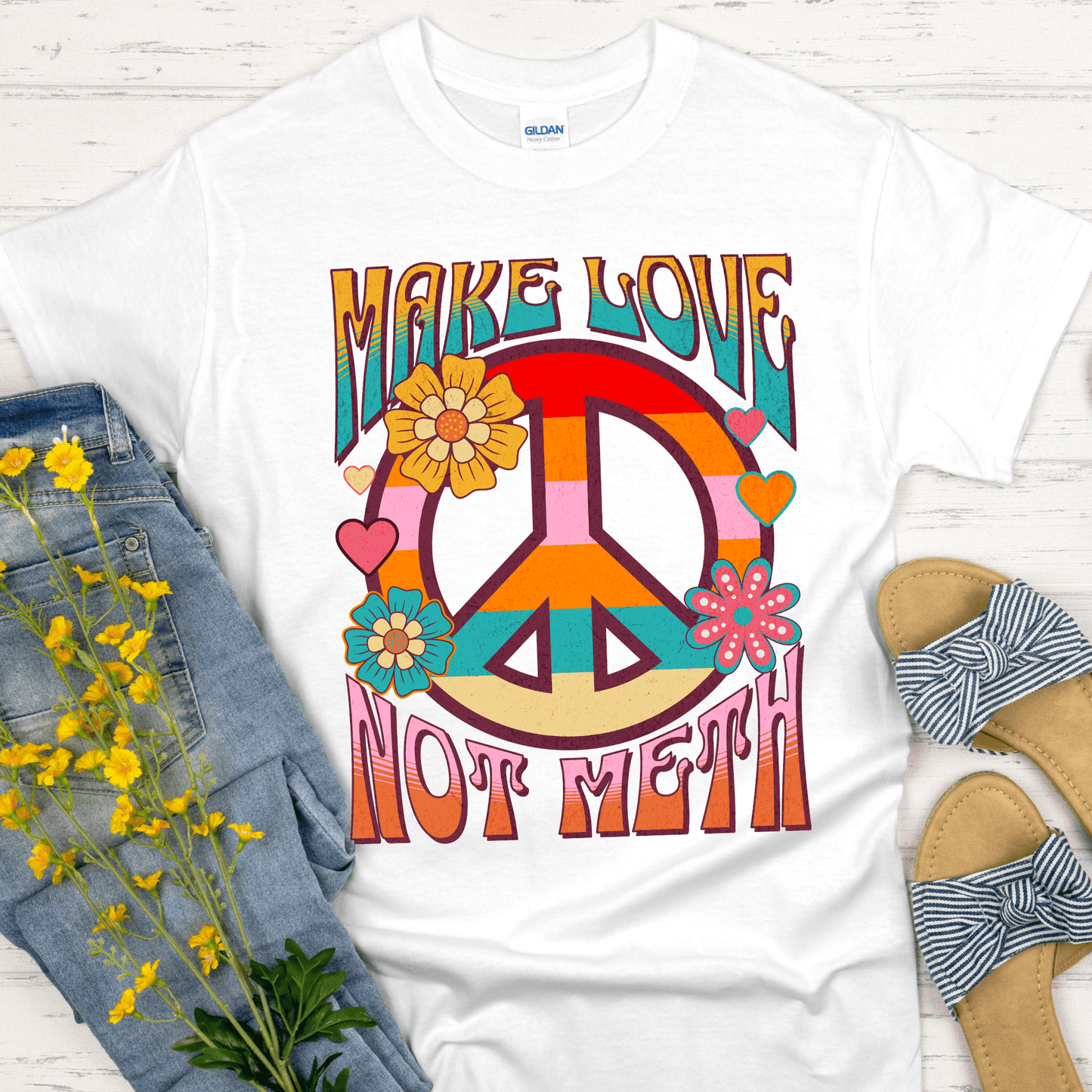 Recovery T-Shirt | Inspiring Sobriety | Make Love Not Meth (Retro)