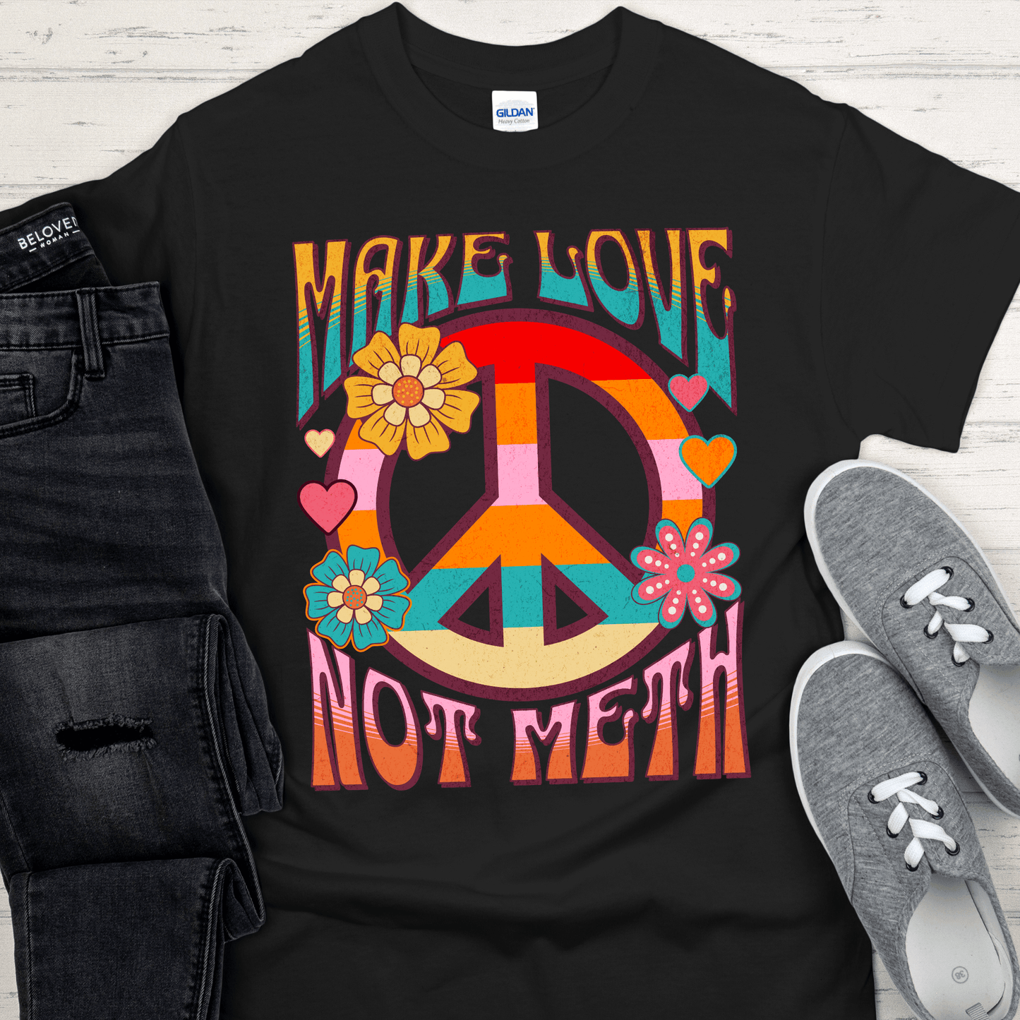 Recovery T-Shirt | Inspiring Sobriety | Make Love Not Meth (Retro)