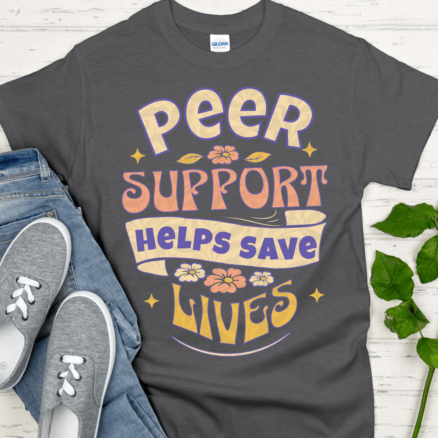Recovery T-Shirt | Inspiring Sobriety | Peer Support Saves Lives (Retro)