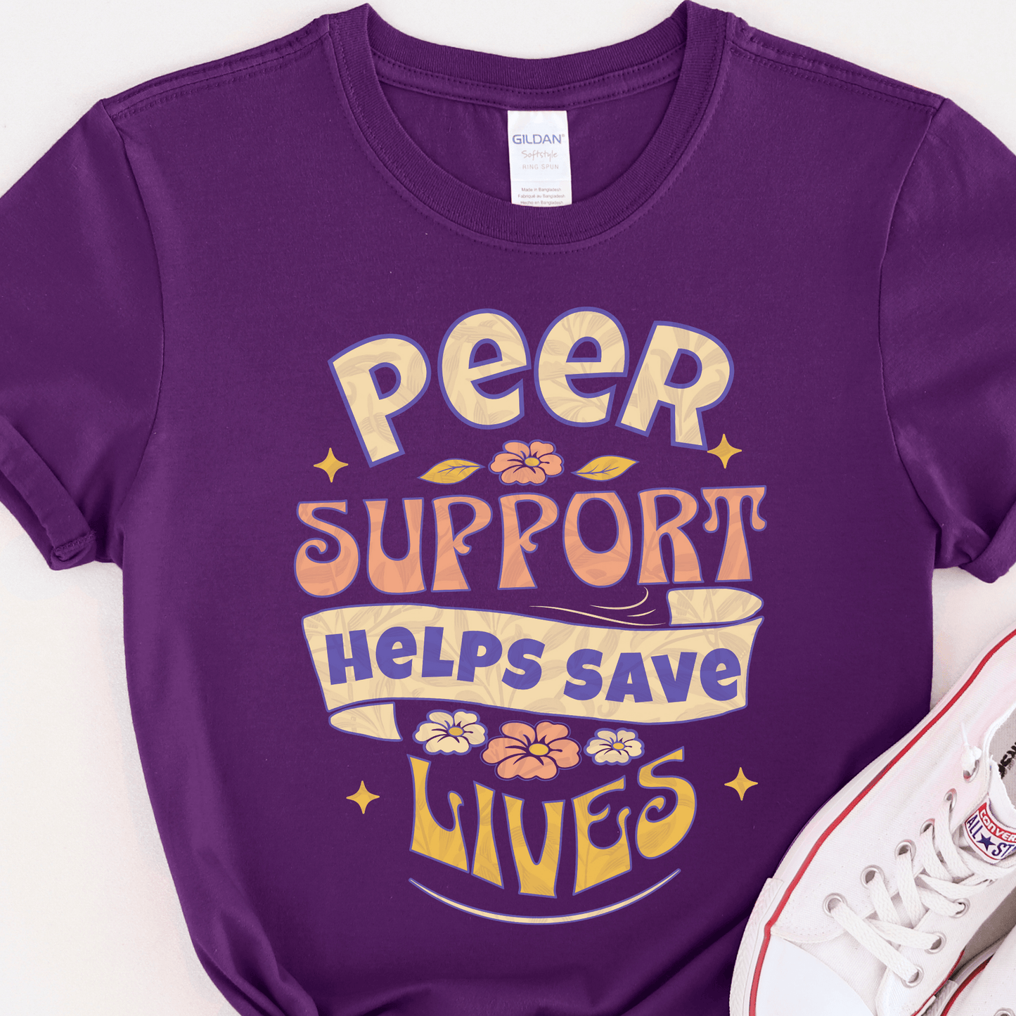 Recovery T-Shirt | Inspiring Sobriety | Peer Support Saves Lives (Retro)