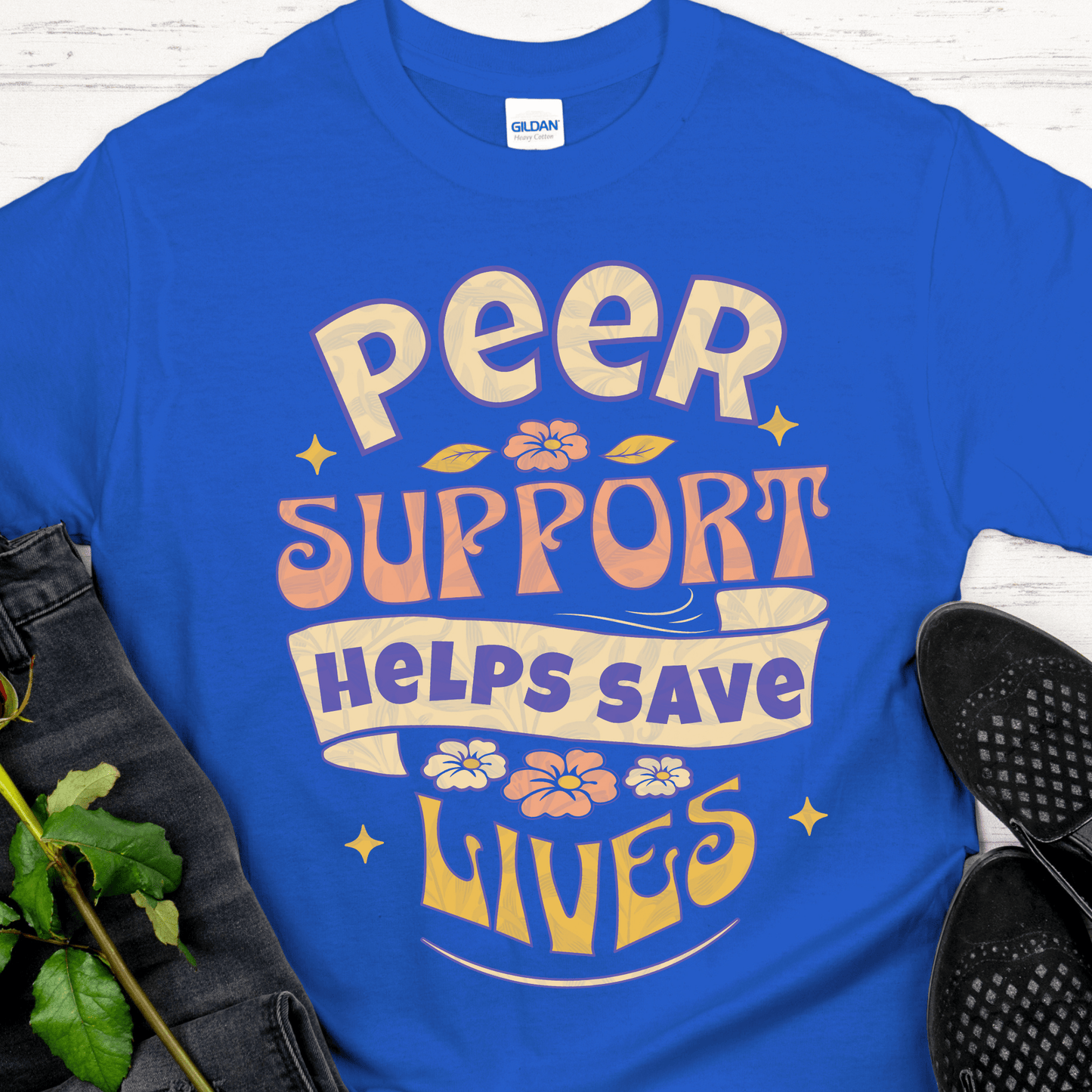 Recovery T-Shirt | Inspiring Sobriety | Peer Support Saves Lives (Retro)