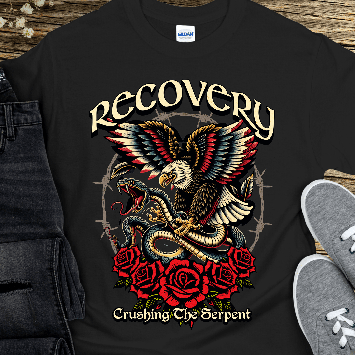 Recovery T-Shirt | Inspiring Sobriety | Recovery - Crushing The Serpent