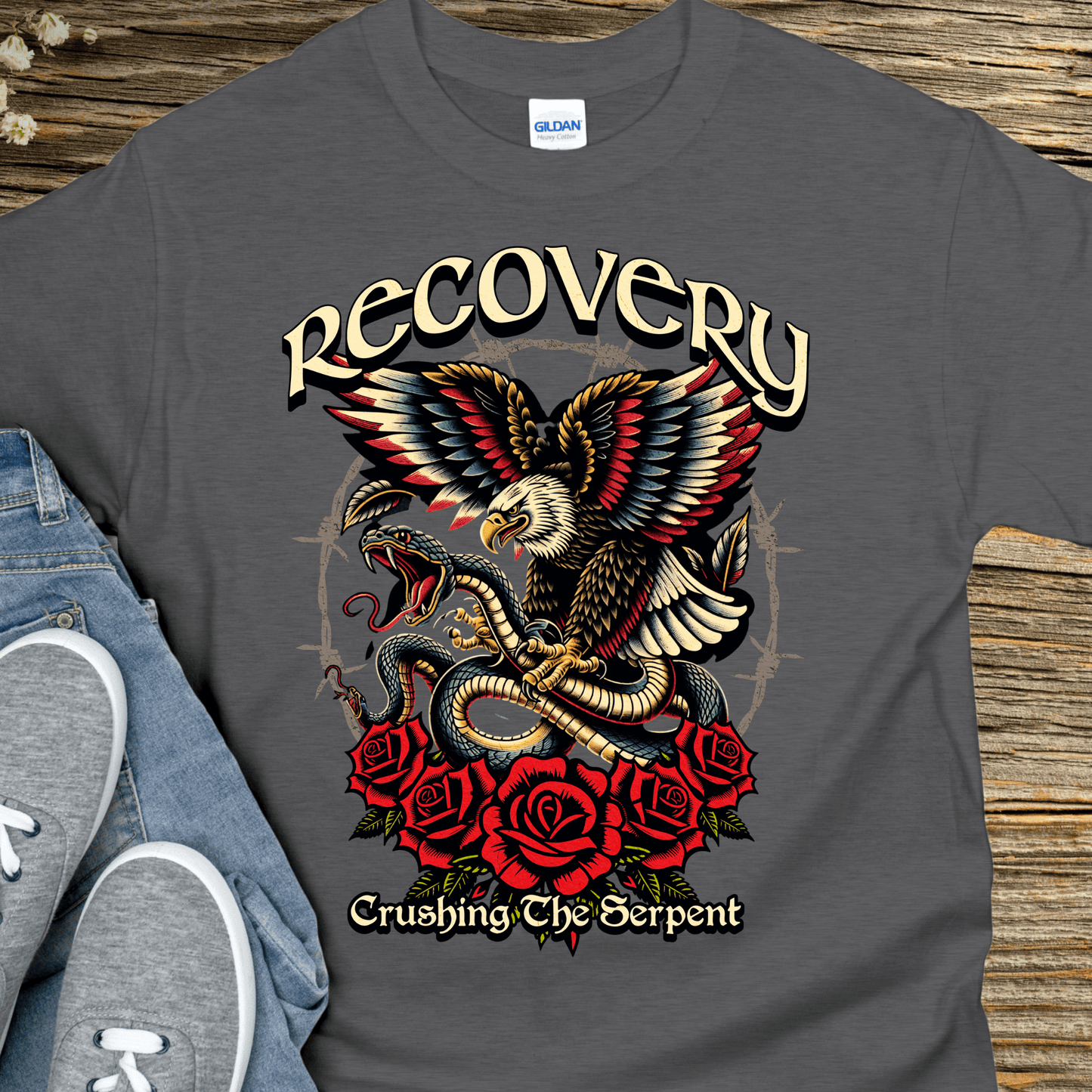 Recovery T-Shirt | Inspiring Sobriety | Recovery - Crushing The Serpent