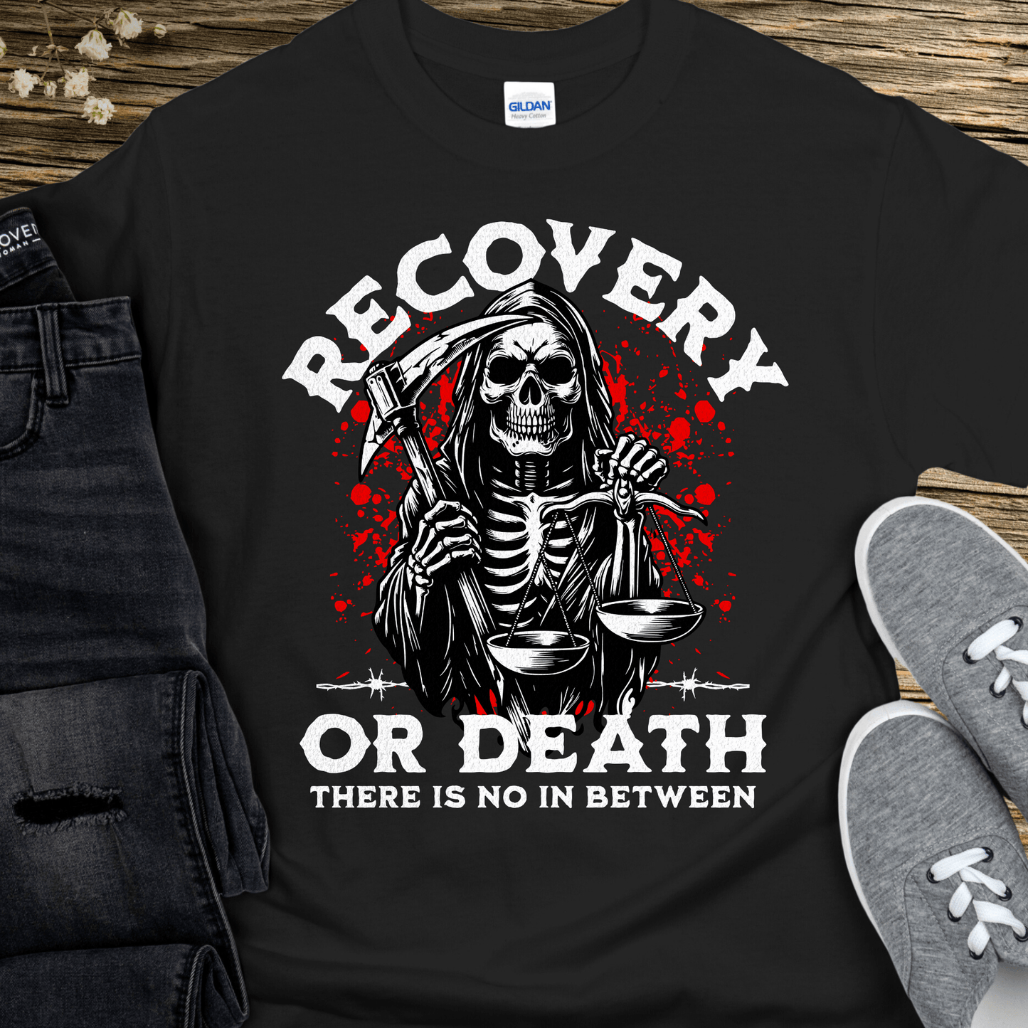 Recovery T-Shirt | Inspiring Sobriety | Recovery Or Death (Grim Reaper)