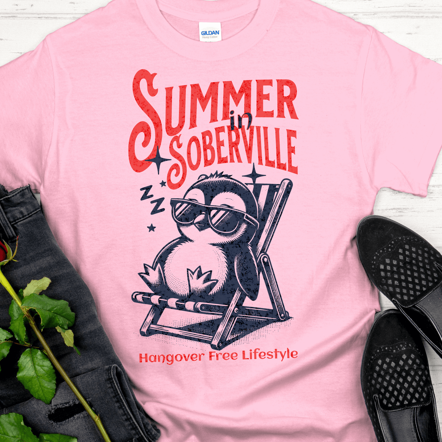 Recovery T-Shirt | Inspiring Sobriety | Summer in Soberville Penguin