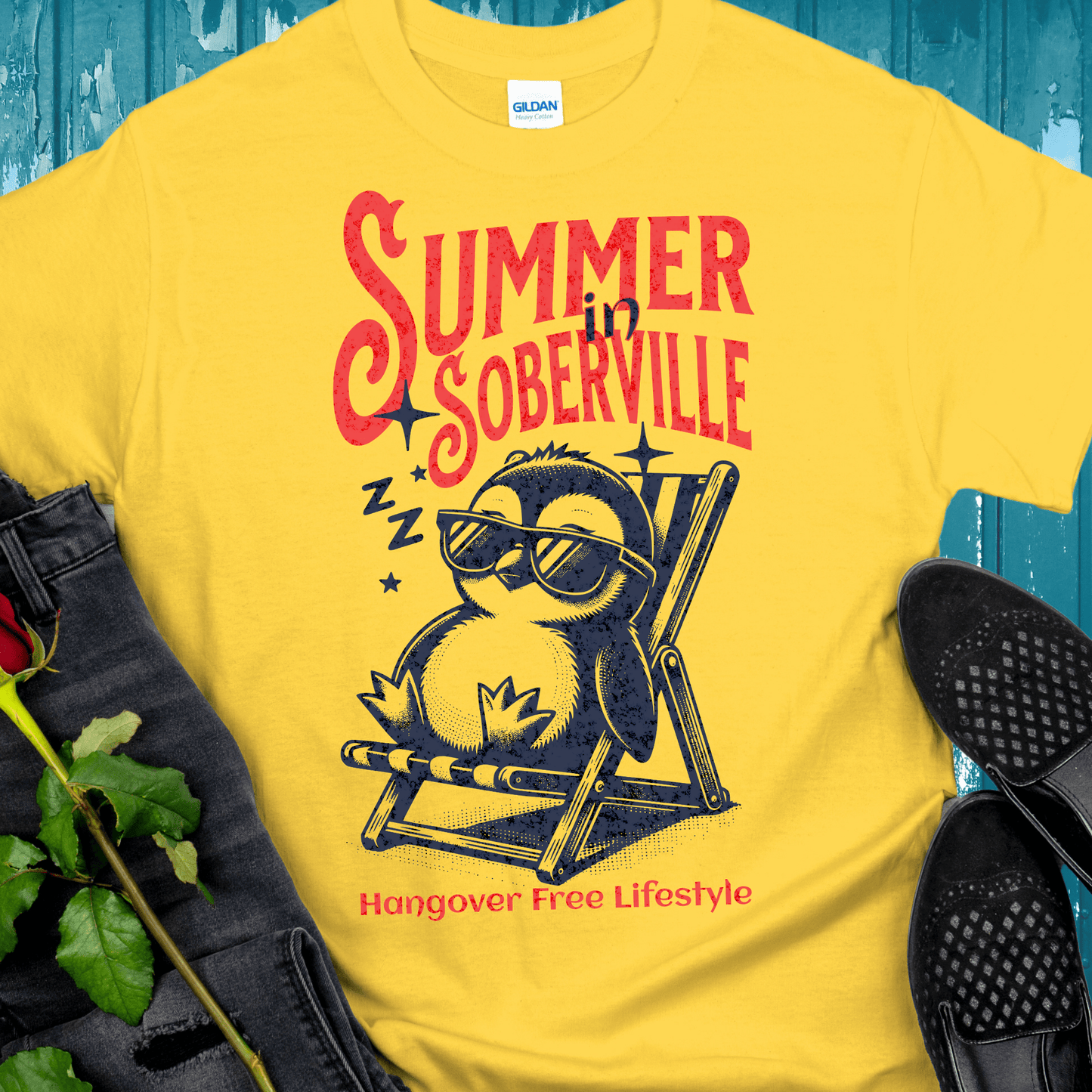 Recovery T-Shirt | Inspiring Sobriety | Summer in Soberville Penguin