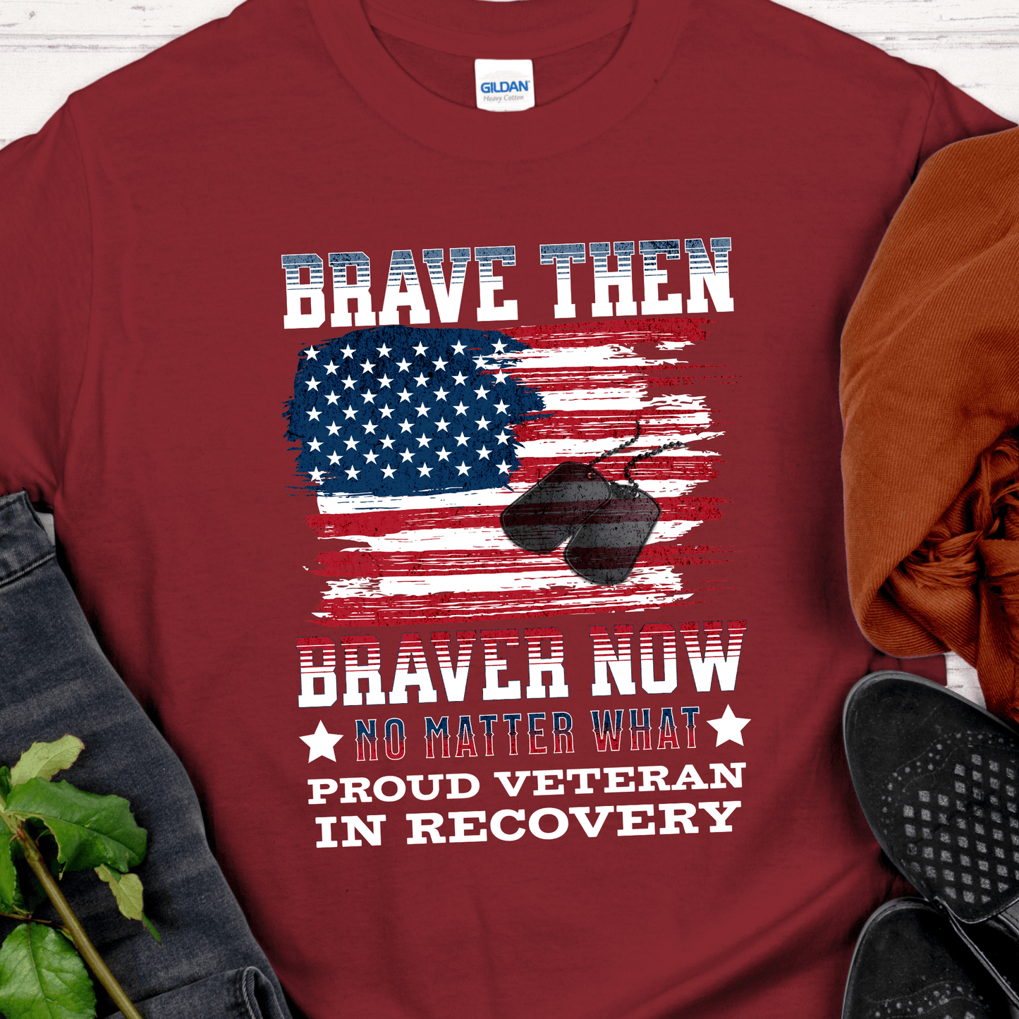 Recovery Veteran T-Shirt | Inspiring Sobriety | Brave Then, Braver Now